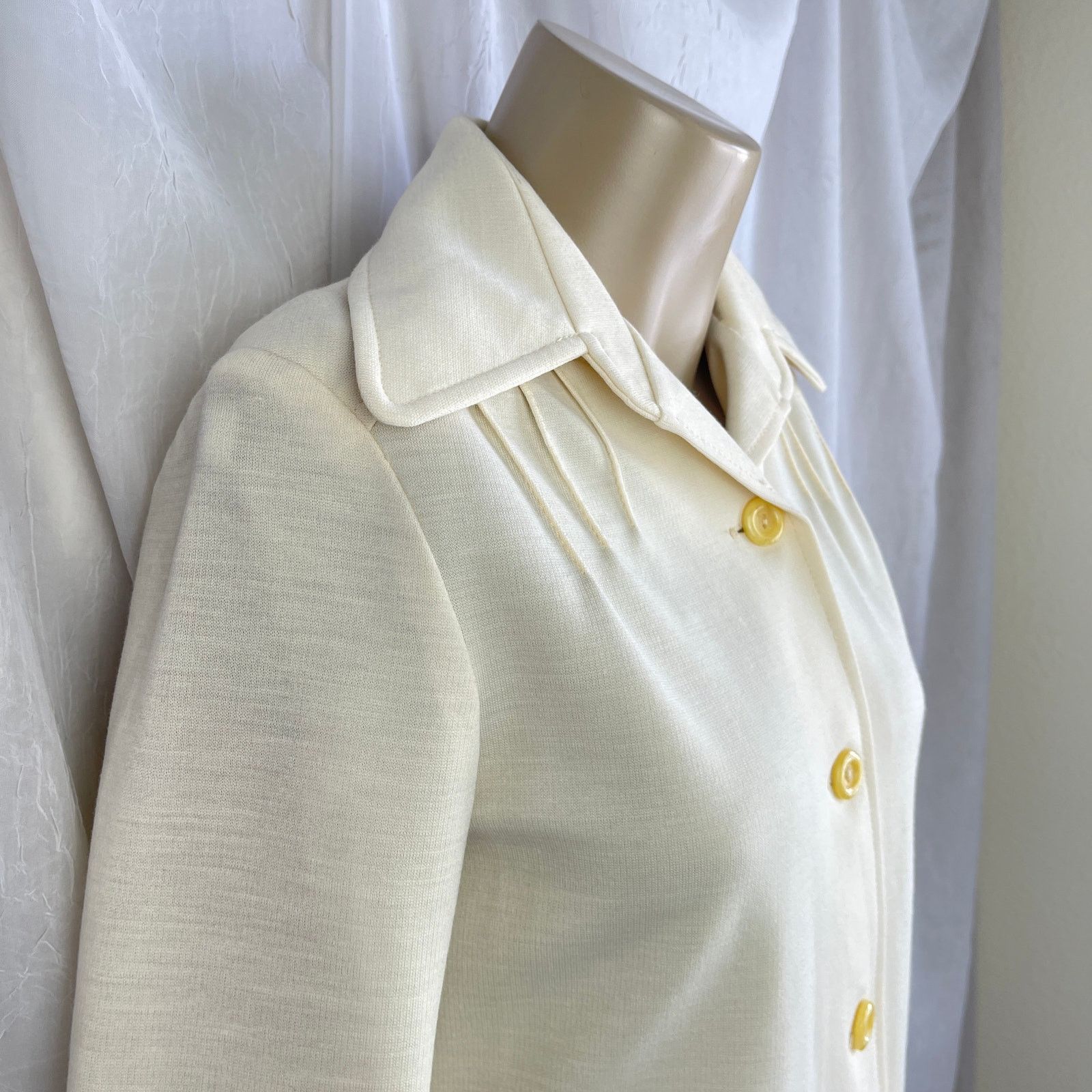 Vintage VTG 70’s Cream Blazer Jacket & High Waist Pants Suit Set XS Size 24" / US 00 / IT 34 - 3 Thumbnail
