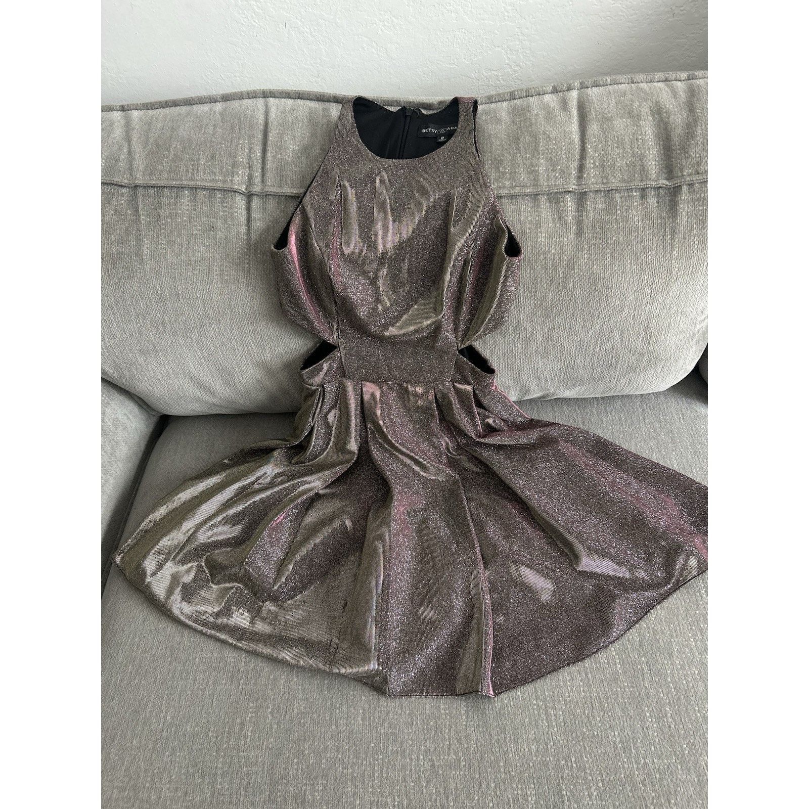 & Other Stories Y2K Glitter Cut Out Mini Dress Silver Fairy Party Prom 2 Size XS / US 0-2 / IT 36-38 - 2 Thumbnail