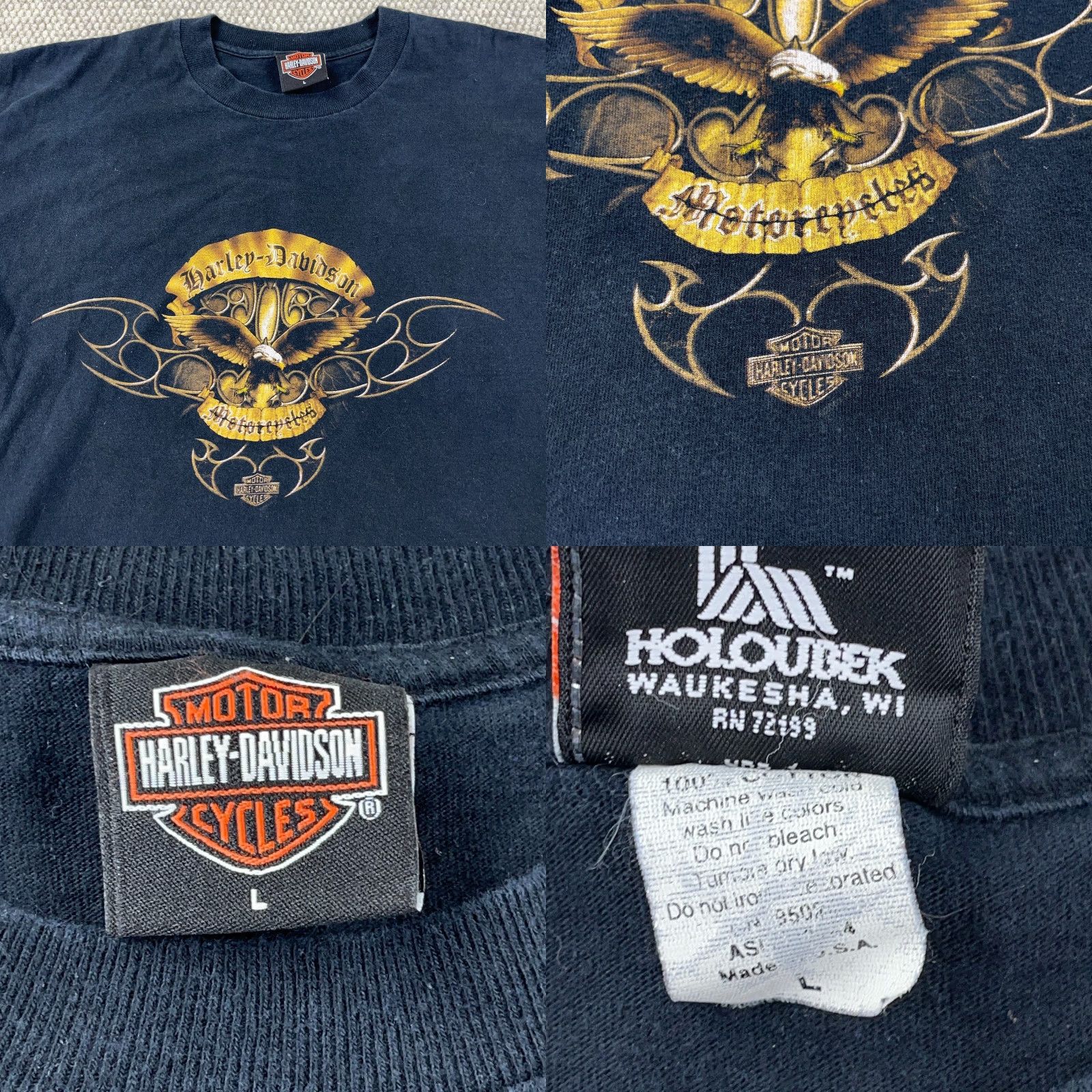 Harley Davidson VINTAGE Harley Davidson T-Shirt Men Large Black 80s Motorcycle Logo Made in USA Size US L / EU 52-54 / 3 - 8 Thumbnail