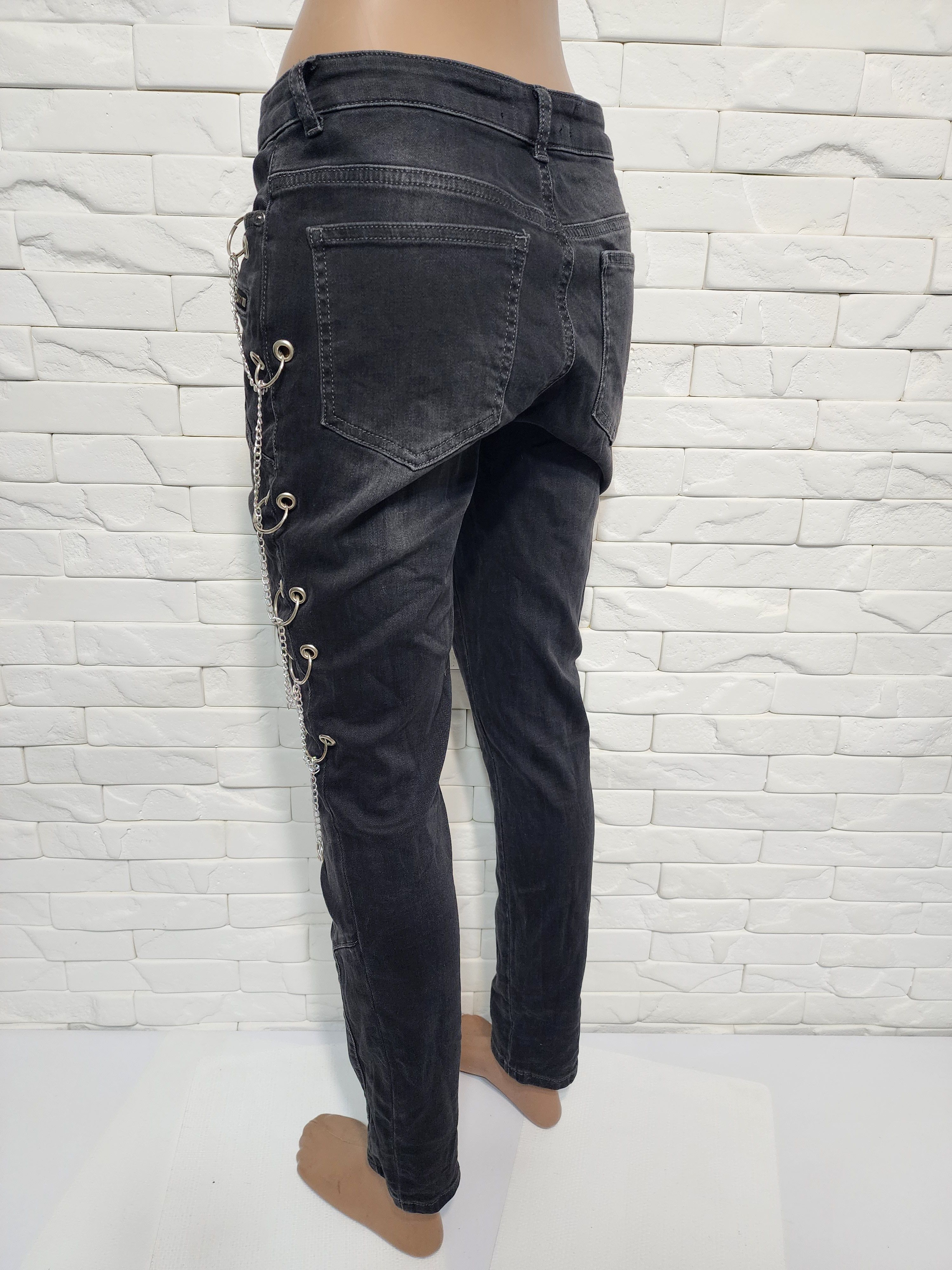 Designer Black women's jeans with decorative chains. Size 30" / US 8 / IT 44 - 7 Thumbnail