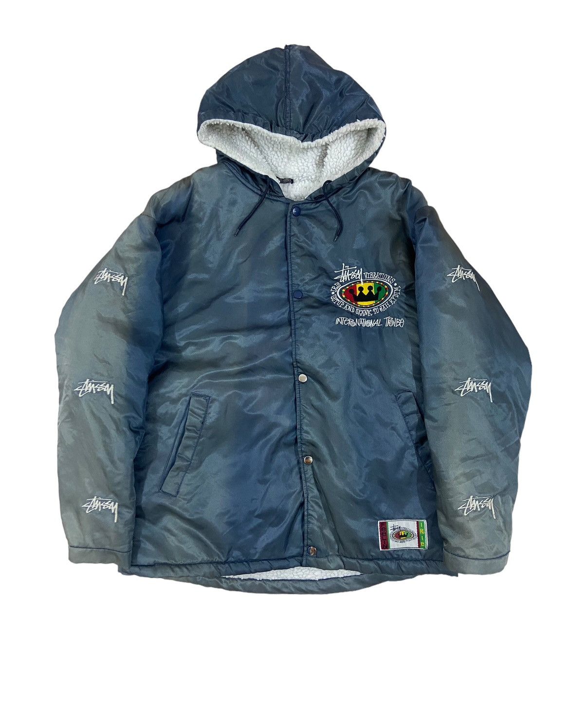 image of Vintage Stussy Irie International Tribe Reggae Jacket Hoodie in Grey, Men's (Size Large)
