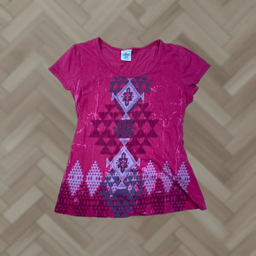 Vintage Ransom Womens T Shirt Small Pink Geometric Southwest Print #6530 Size S / US 4 / IT 40 - 1 Thumbnail
