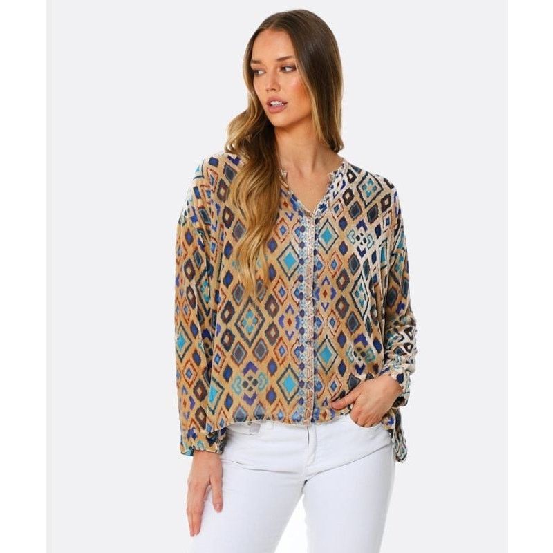 Johnny Was Johnny Was Multicolor Ikat Silk Blend Sheer Blouse S Size S / US 4 / IT 40 - 1 Thumbnail