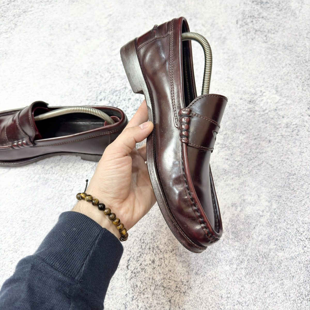 Handmade Jones Mens Burgundy Penny Loafers US9 UK8 EU42 27cm Size US 9 / EU 42 - 6 Thumbnail