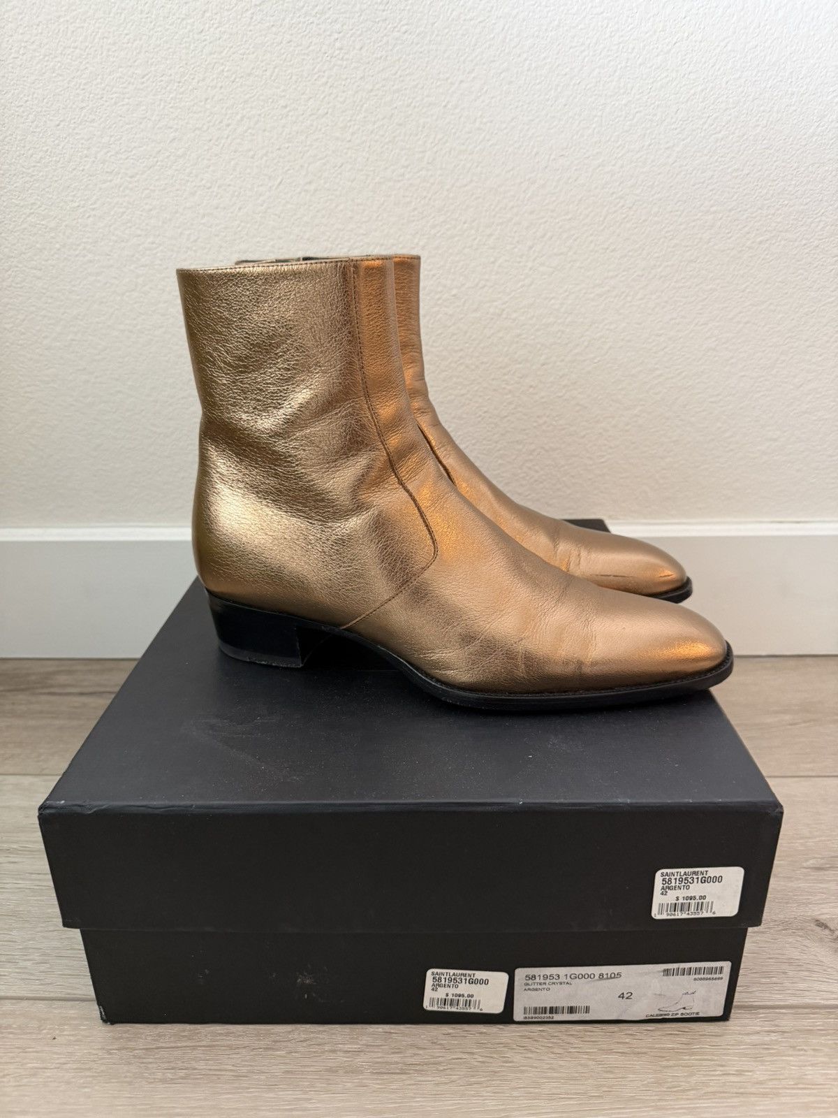 Saint Laurent Paris Gold Leather Wyatt 40mm Boots 41.5 Size US 8.5 / EU 41-42 - 1 Thumbnail