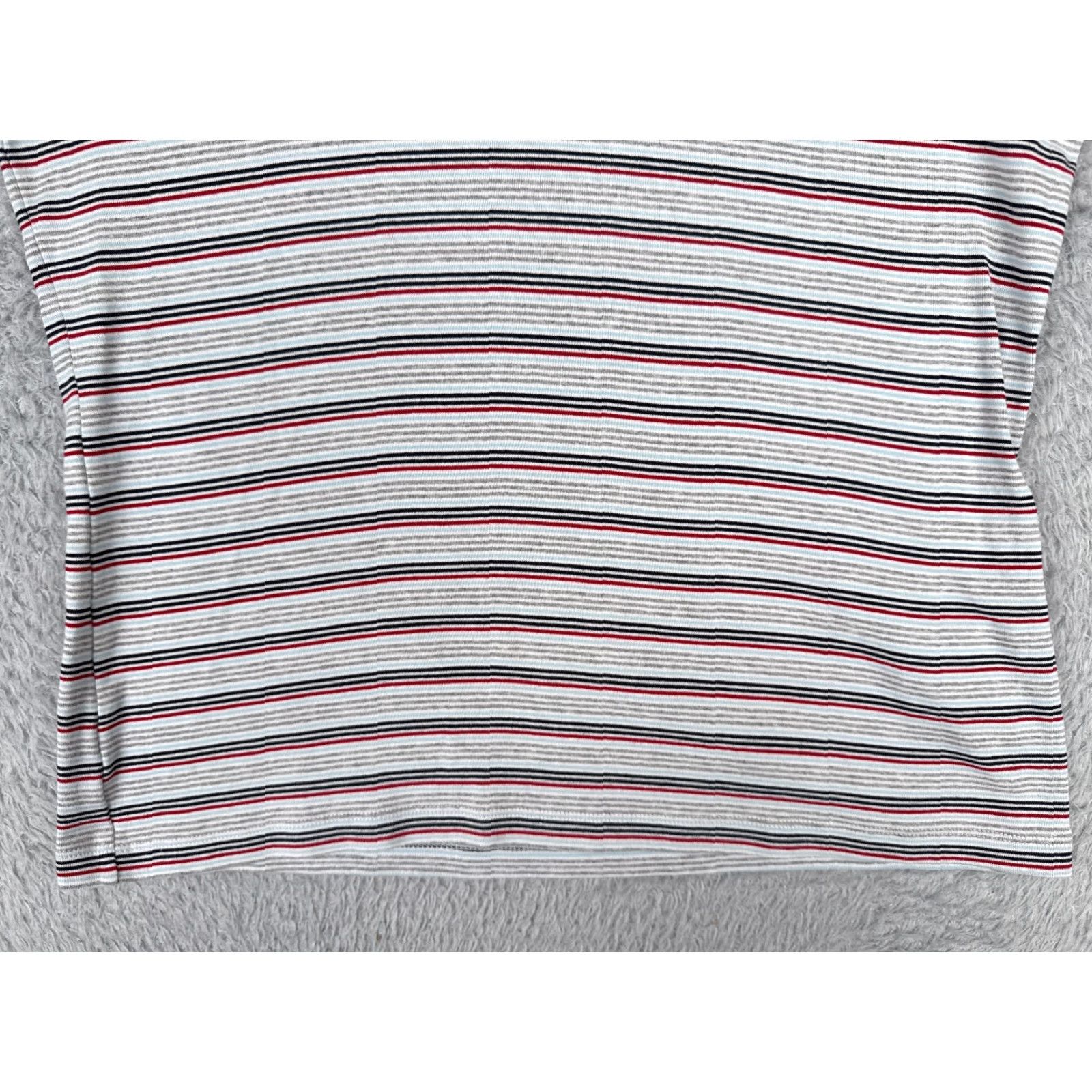 Tommy Hilfiger VINTAGE Tommy Hilfiger Shirt Womens Large Gray Red Stripe V-Neck Short Sleeve Cotton Size L / US 10 / IT 46 - 5 Thumbnail