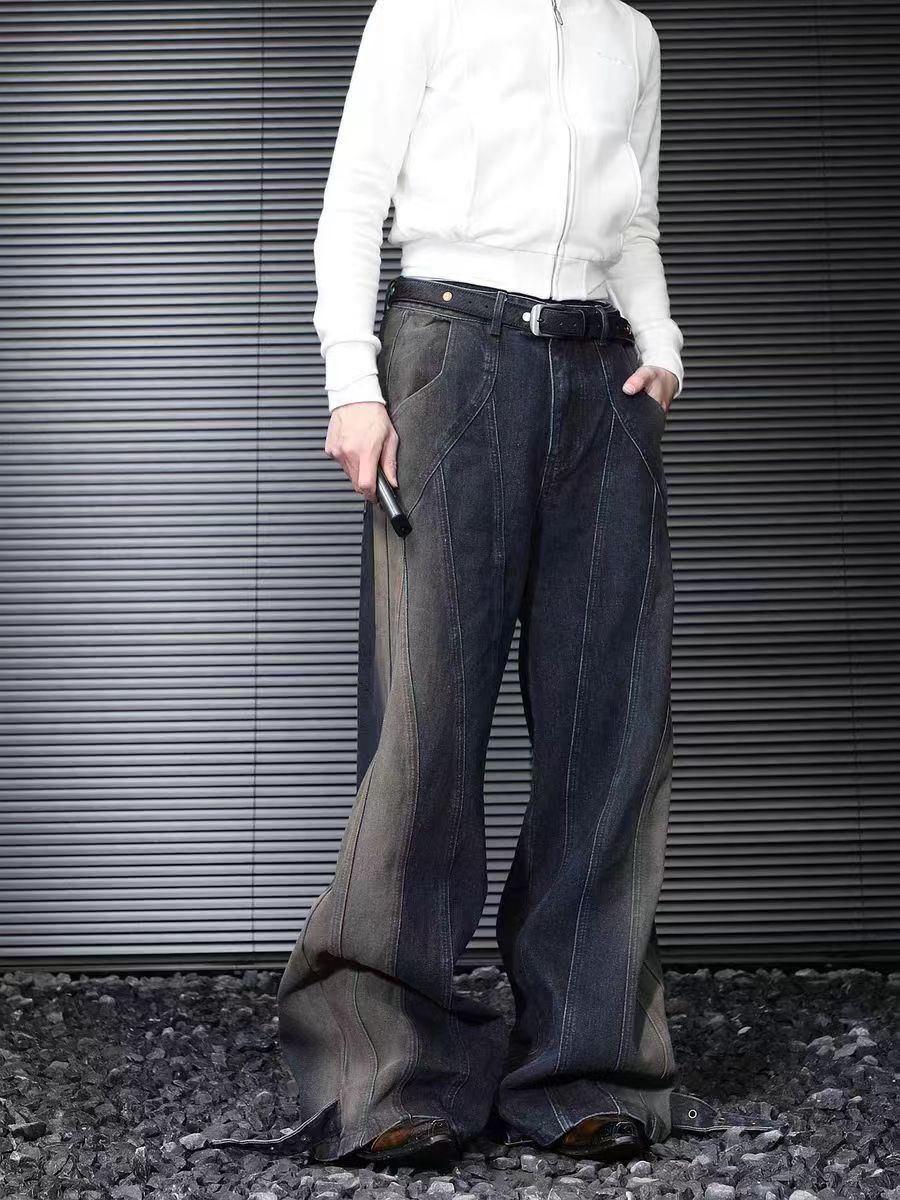 vintage gradient contrast baggy straight-leg jeans