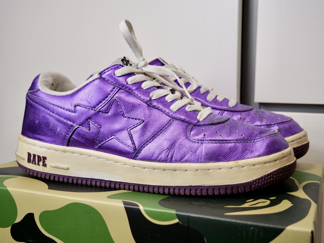 Og Purple Foil Leather Bapesta  Nigo Era Shoes, Men's (Size 10)