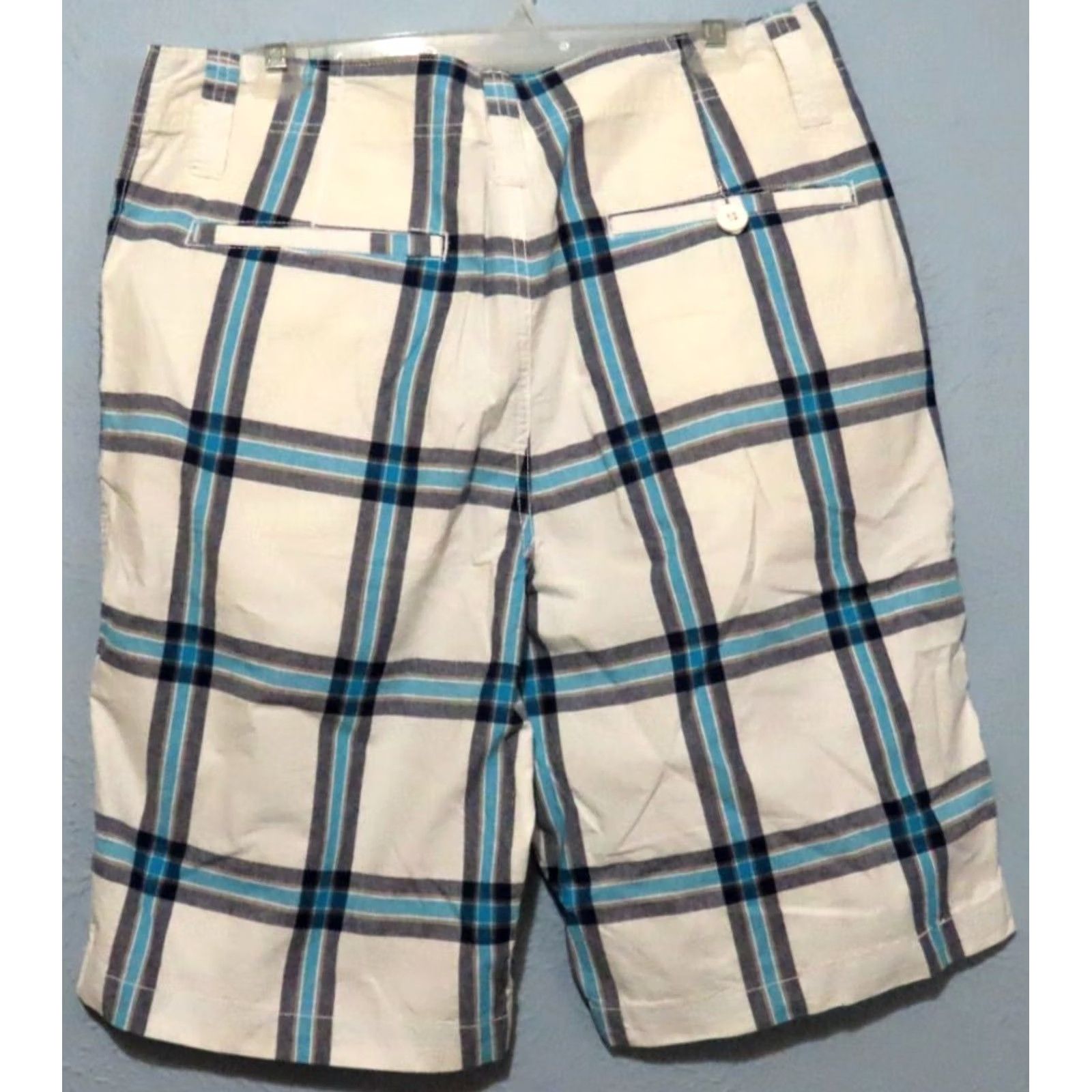Vintage VINTAGE Roebuck & Co. Young Men's 34 Flat Front White Shorts Blue & Gray Striped NWT Size US 34 / EU 50 - 6 Thumbnail