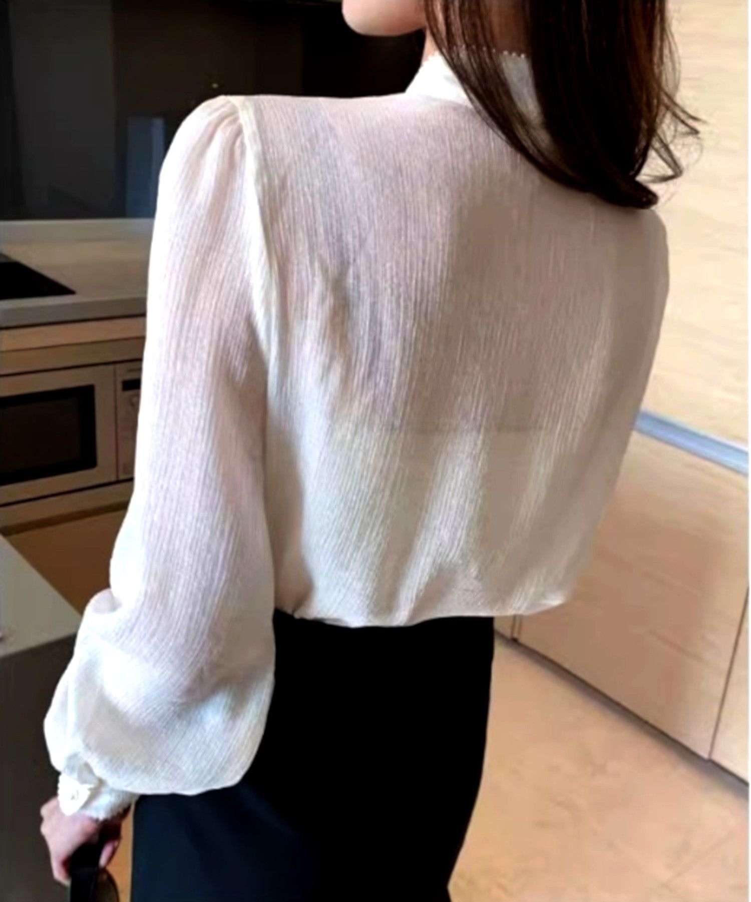 Designer × Japanese Brand × Vintage Stunning Vintage Peals Bow Lantern Sleeves Ruched Blouse Size L / US 10 / IT 46 - 3 Thumbnail