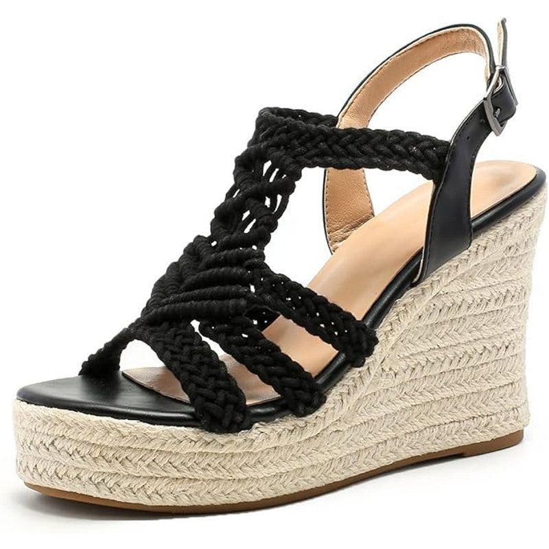 Other Sopends Women's Size 7 Black Crochet Wedge Open Toe Sandals Size US 7 / IT 37 - 1 Thumbnail