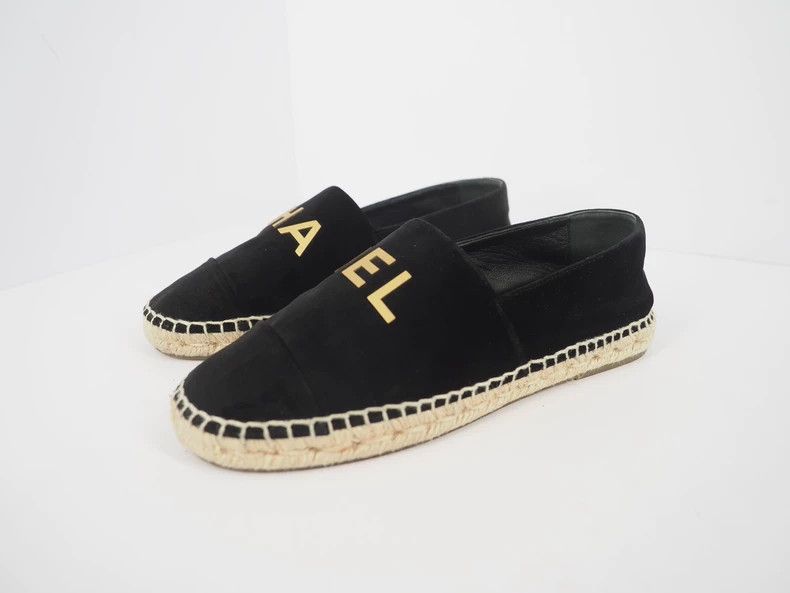Chanel ChanelBlack and gold letter velvet fisherman's shoes 2503-N Size US 5 / EU 37 - 2 Thumbnail