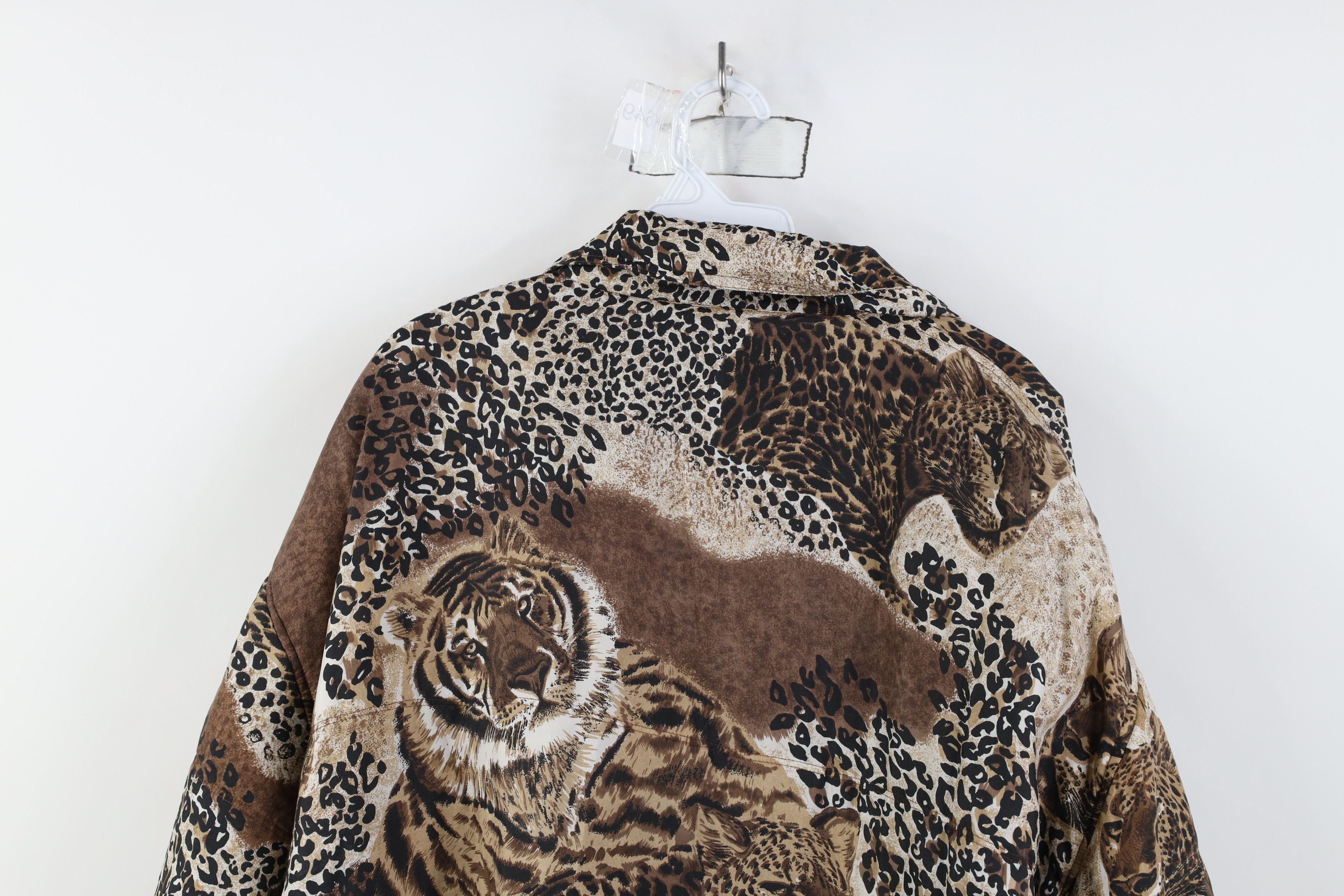 Vintage Vintage 90s Streetwear Leopard Full Zip Silk Bomber Jacket Size 3XL / US 20-22 - 13 Thumbnail