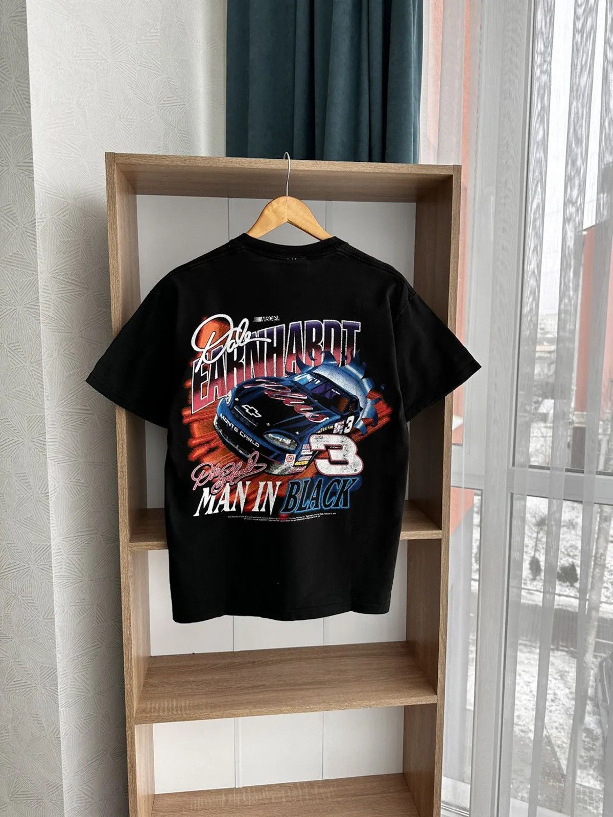 image of Vintage Nascar Dale Earnhardt Man In Black Racing T-Shirt, Men's (Size Medium)