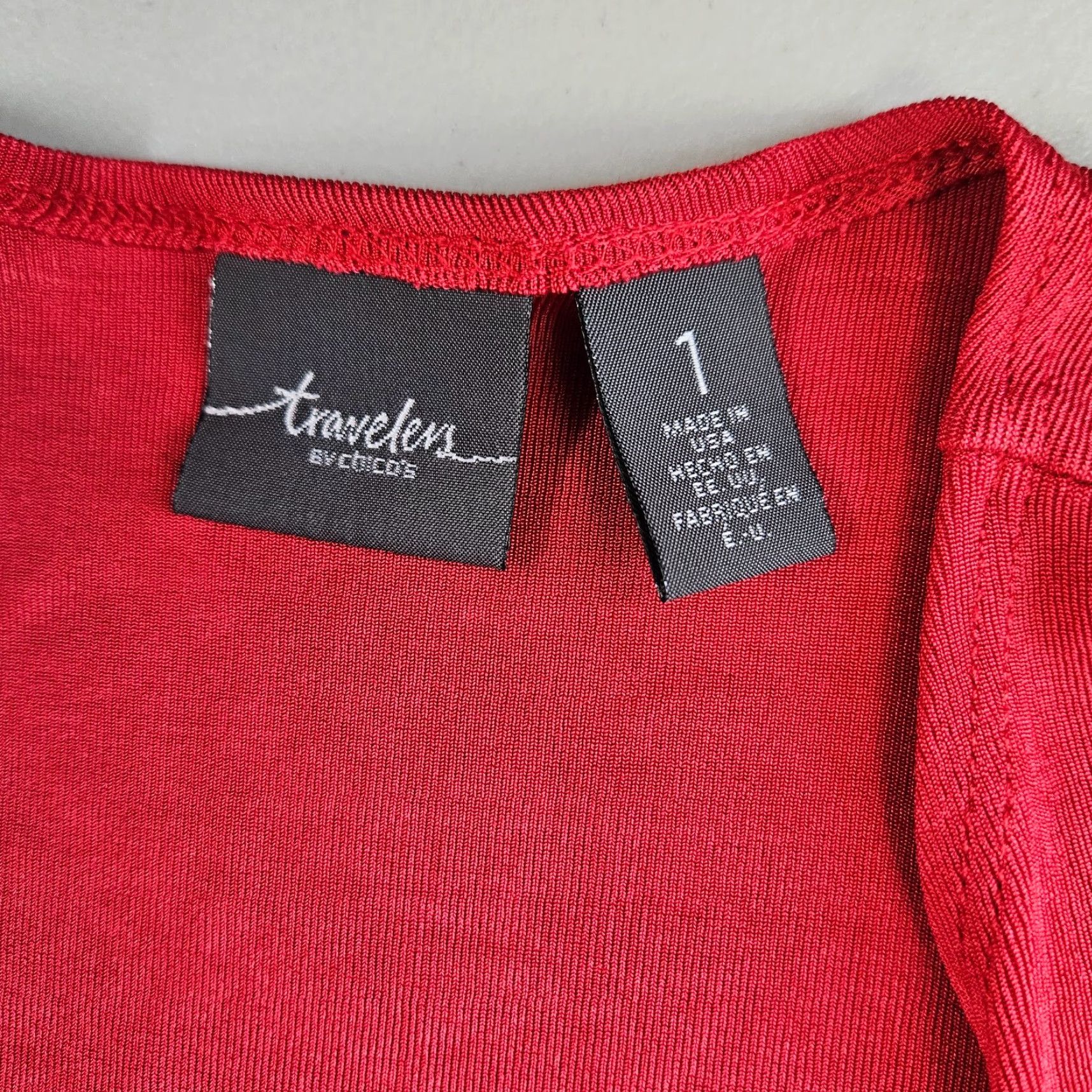 Vintage Chico's Travelers Cardigan Women Medium Solid Red 3/4 Sleeve Tie Front Satin Acetate Knit Sweater Mens? Size M / US 6-8 / IT 42-44 - 6 Thumbnail