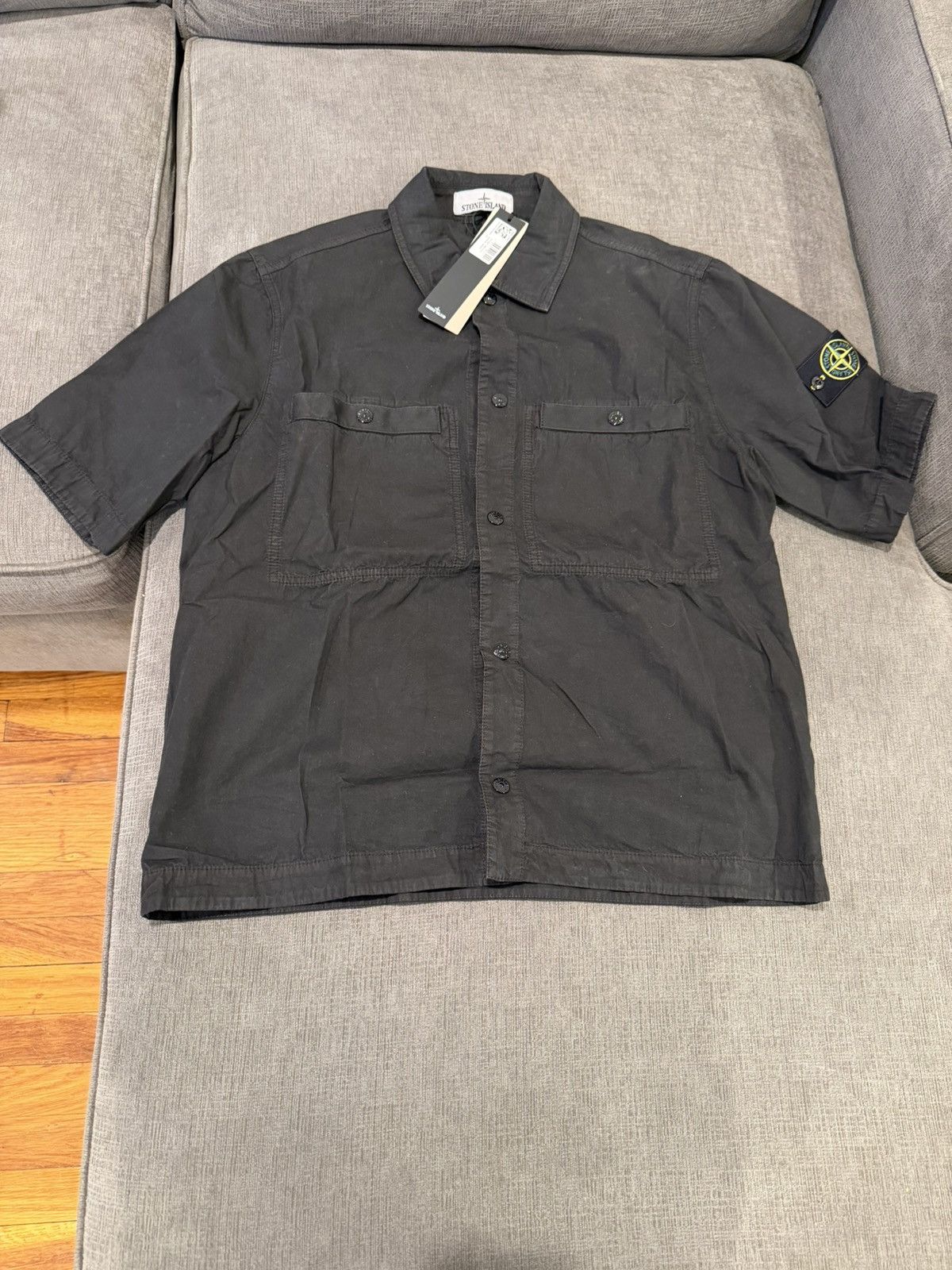 Stone Island Black Short Sleeve Button Down Overshirt sz M