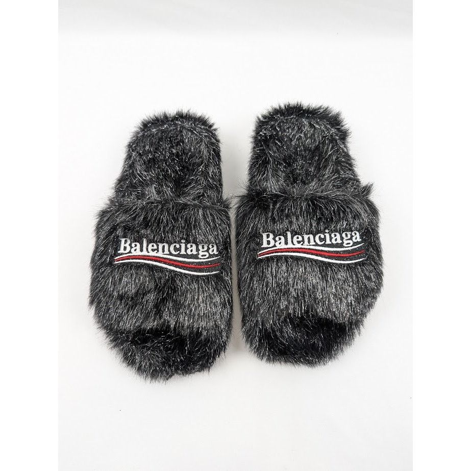 Balenciaga o1rshd1 Furry Slide Metallic in Black/Silver/White/Red Size US 6 / IT 36 - 13 Thumbnail