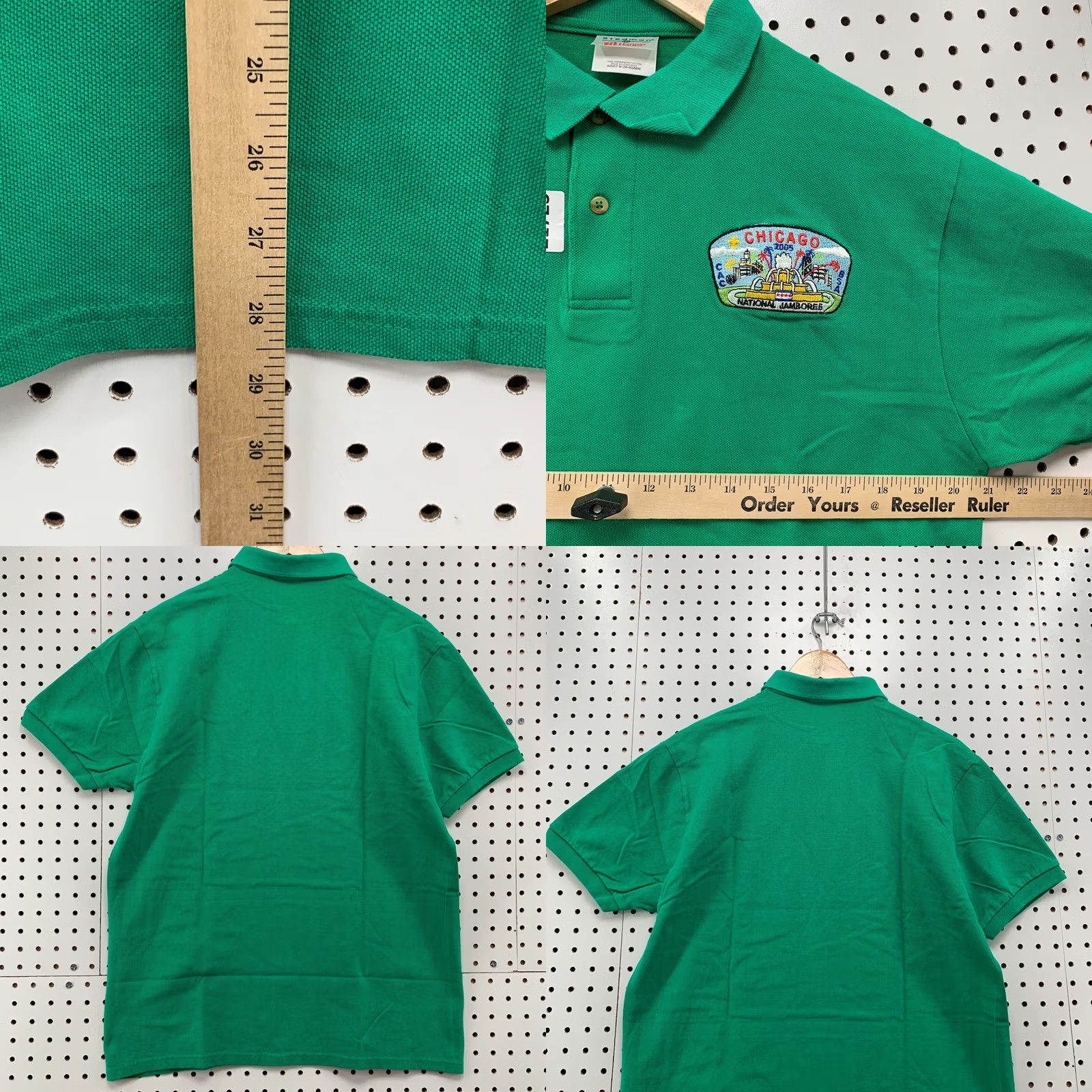 Hanes VINTAGE BSA Polo Shirt Chicago Jamboree 2005 Green Mens Medium 21x28.5 Boy Scout Size US M / EU 48-50 / 2 - 9 Thumbnail