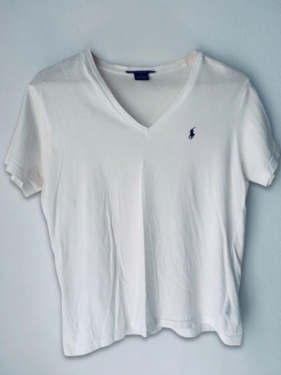 Ralph Lauren Ralph Lauren Women's White V-Neck Polo logo T-Shirt Size L / US 10 / IT 46 - 1 Preview