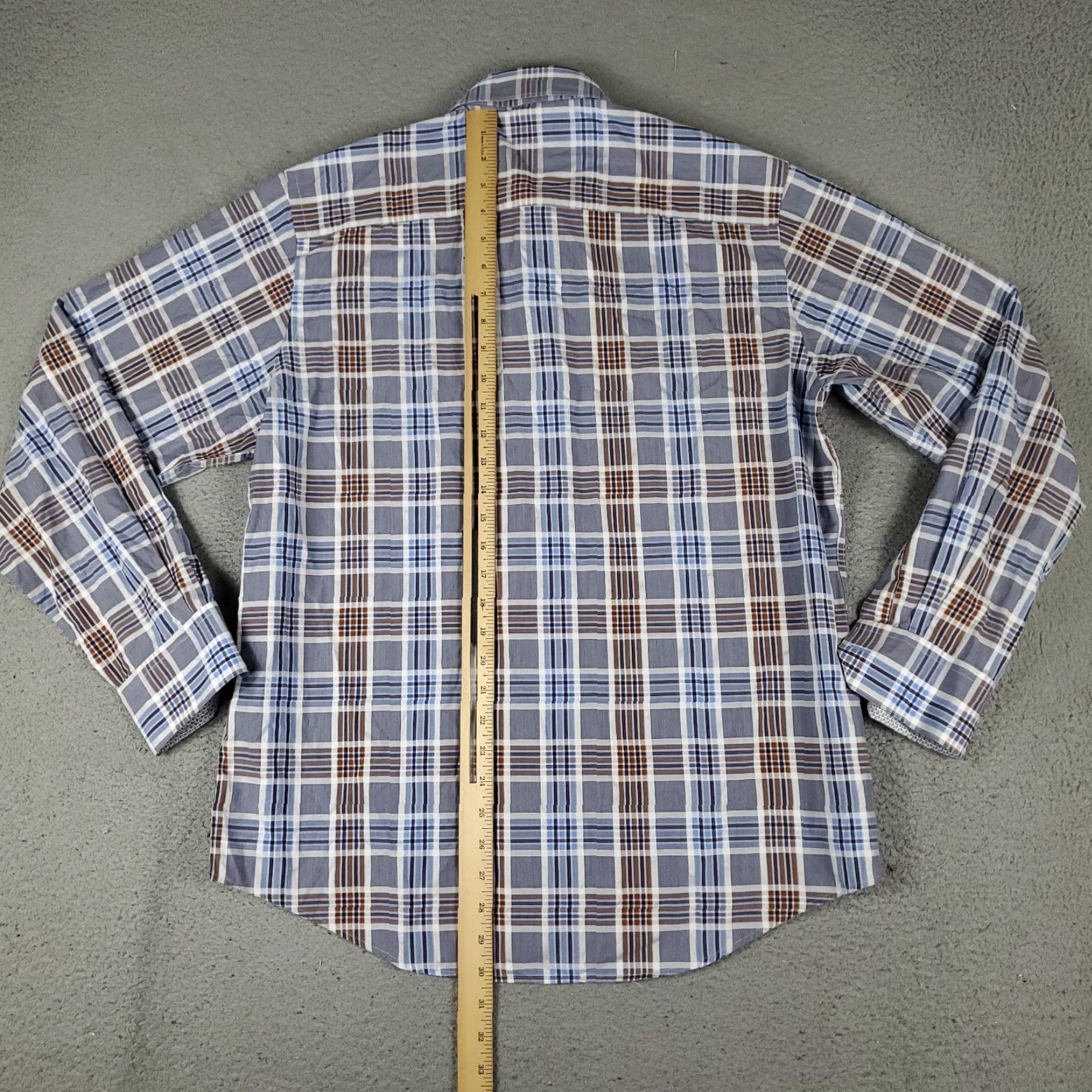 BUGATCHI Bugatchi Uomo Shirt Mens Large Blue Plaid Button-Up Long Sleeve Regular Fit Size US L / EU 52-54 / 3 - 3 Thumbnail