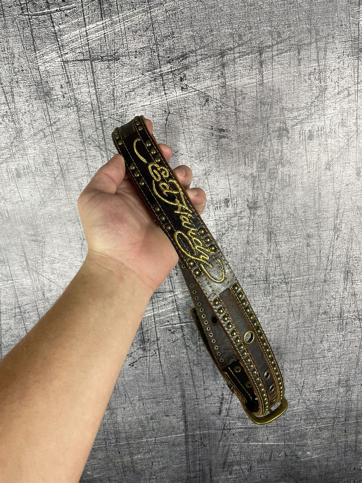 Ed Hardy Ed Hardy Vintage Hand Made Leather Studded Belt Size ONE SIZE - 3 Thumbnail