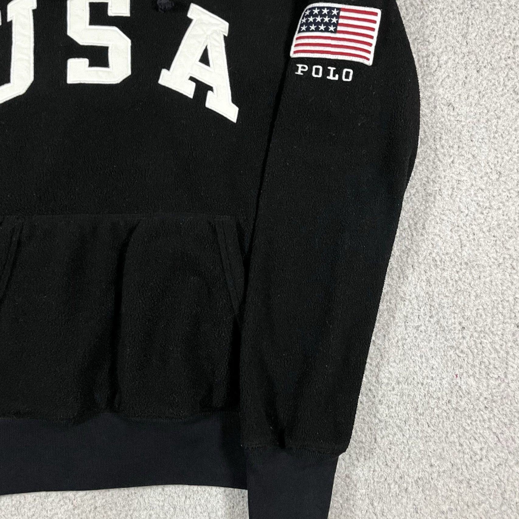 Polo Ralph Lauren VINTAGE Polo Ralph Lauren Hoodie Mens S Black Fleece USA Flag Stadium Pullover Size US S / EU 44-46 / 1 - 6 Thumbnail