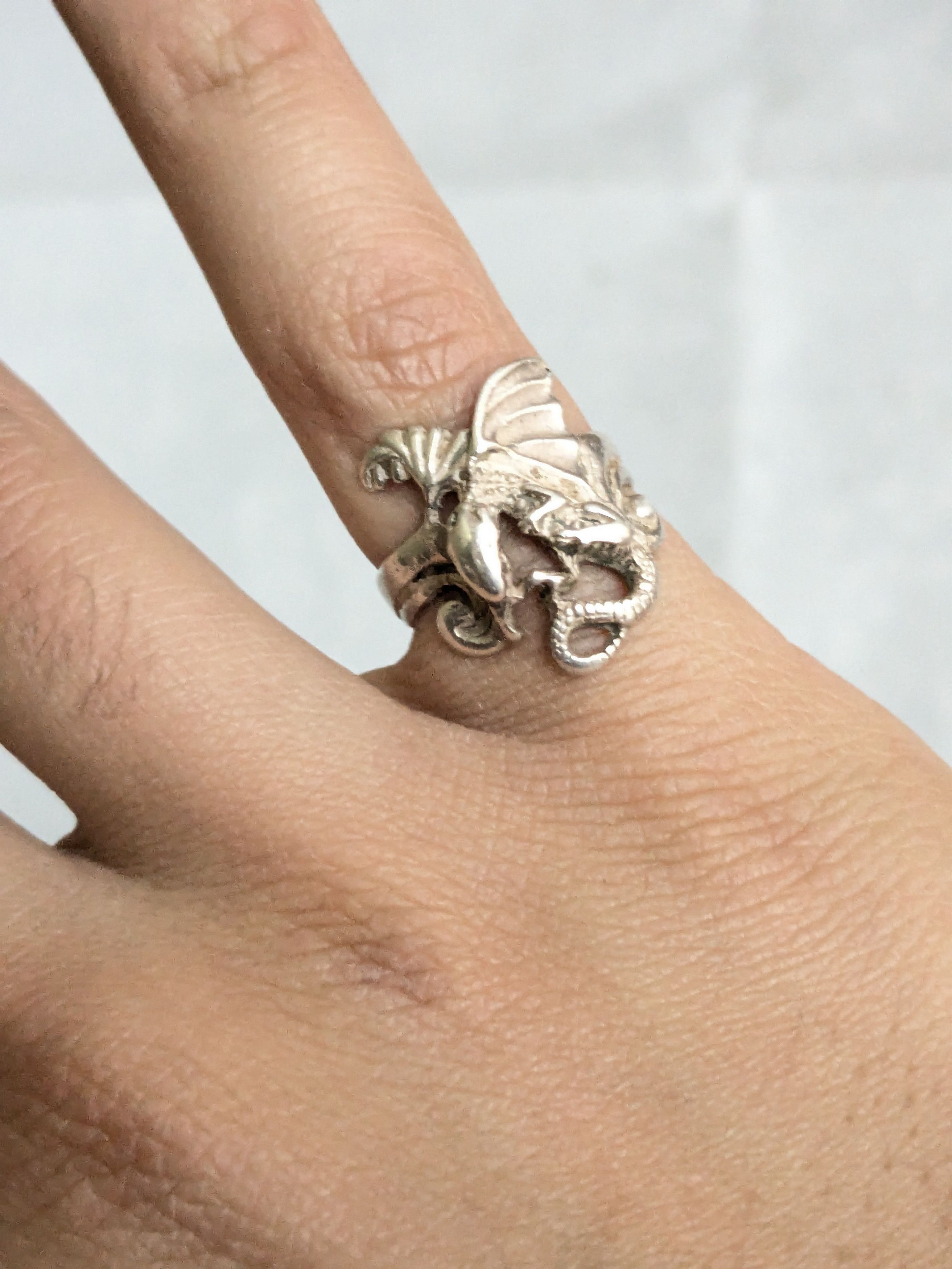 Jewelry Vintage Sterling Silver Dragon Ring 6 Wings Size ONE SIZE - 9 Thumbnail