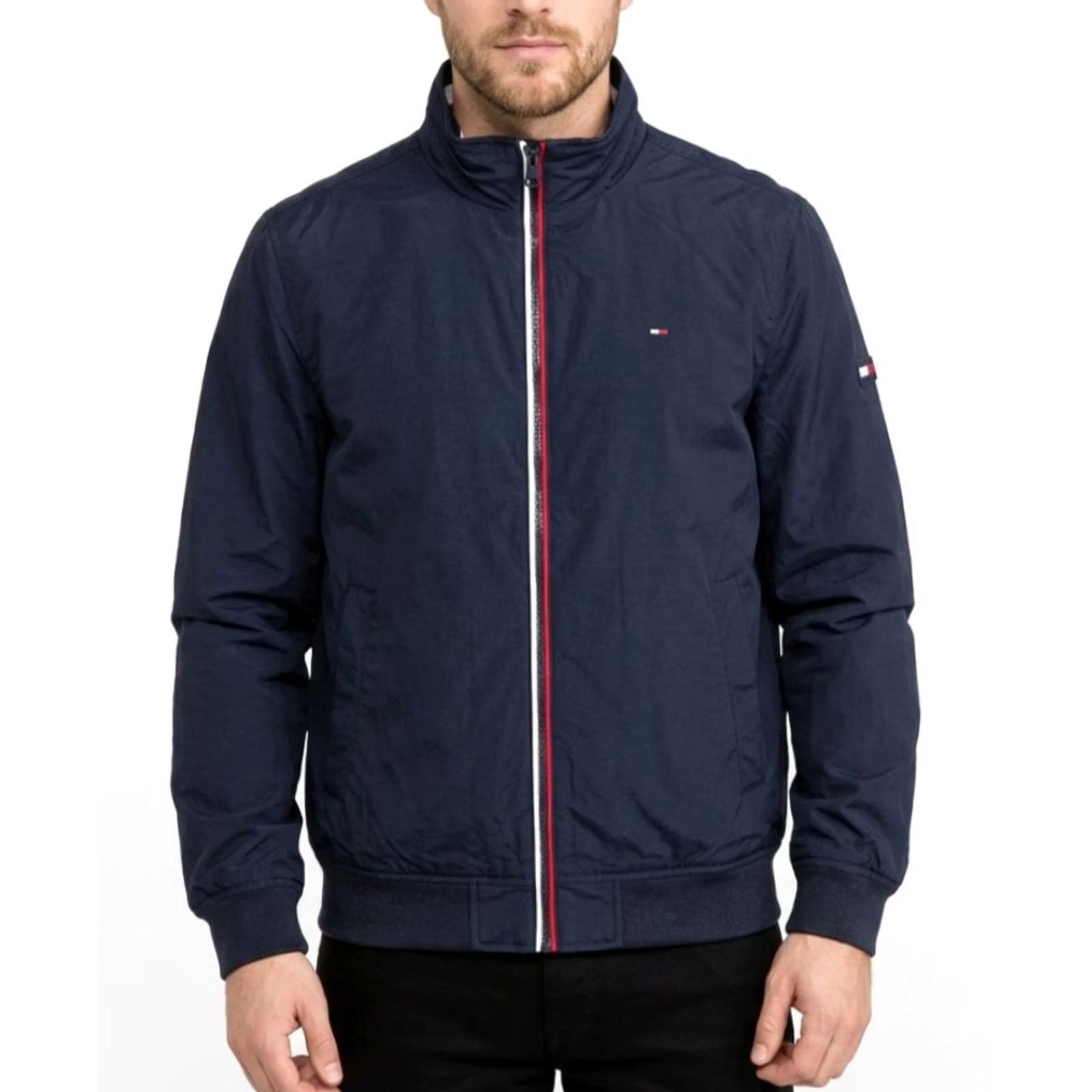 Tommy Hilfiger TOMMY HILFIGER JEANS Bomber Jacket Men XL Blue Canvas Regular Zip Jacket MJ6619 Size US 36 / EU 52 - 2 Thumbnail