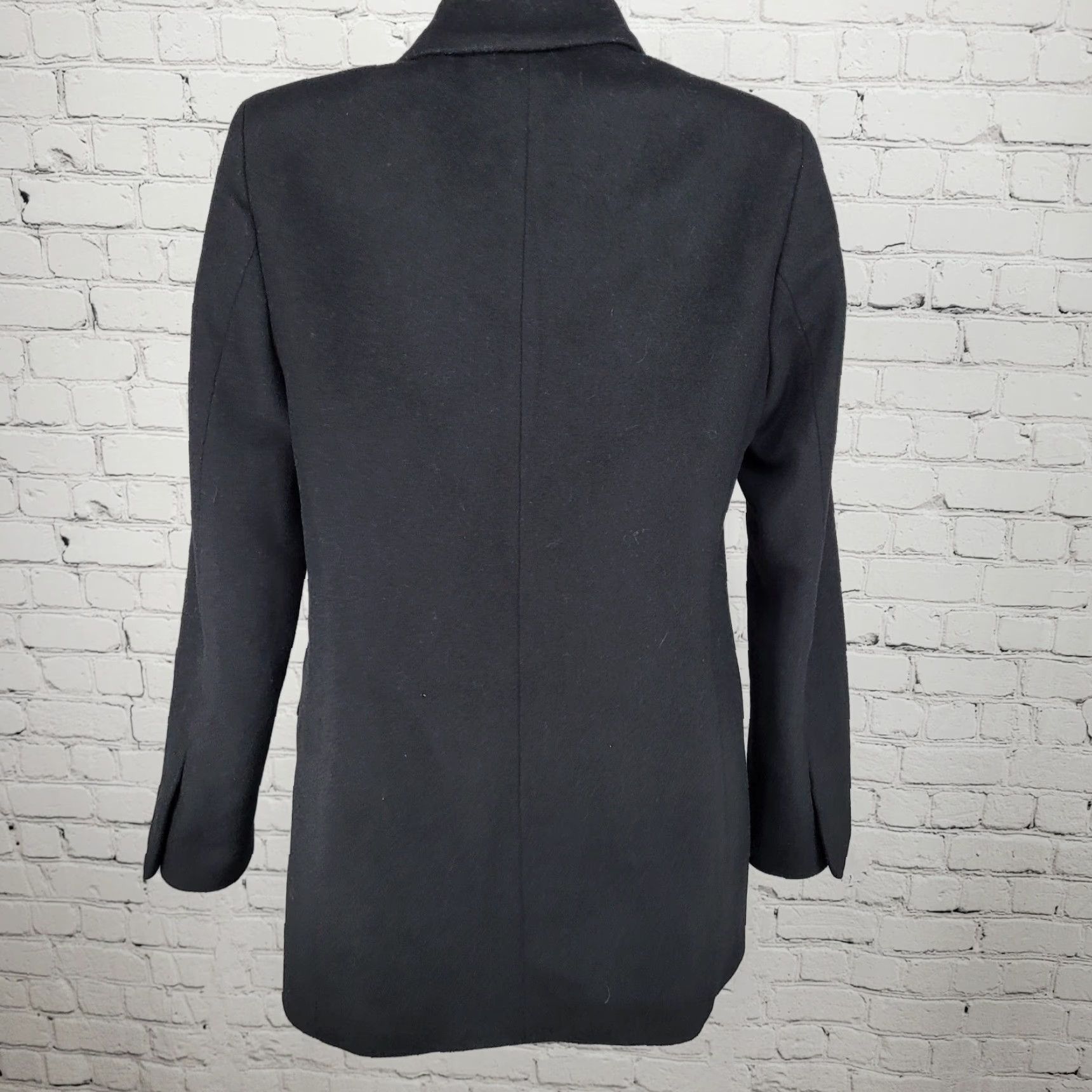Zara Zara Woman Black Wool Blend Double Breasted Peak Blazer Jacket Pea Coat S Size S / US 4 / IT 40 - 2 Thumbnail
