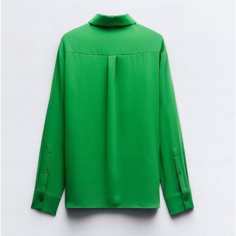 Zara Zara Green Crepe Button Down Shirt - Size Small - Never Worn Size S / US 4 / IT 40 - 4 Thumbnail