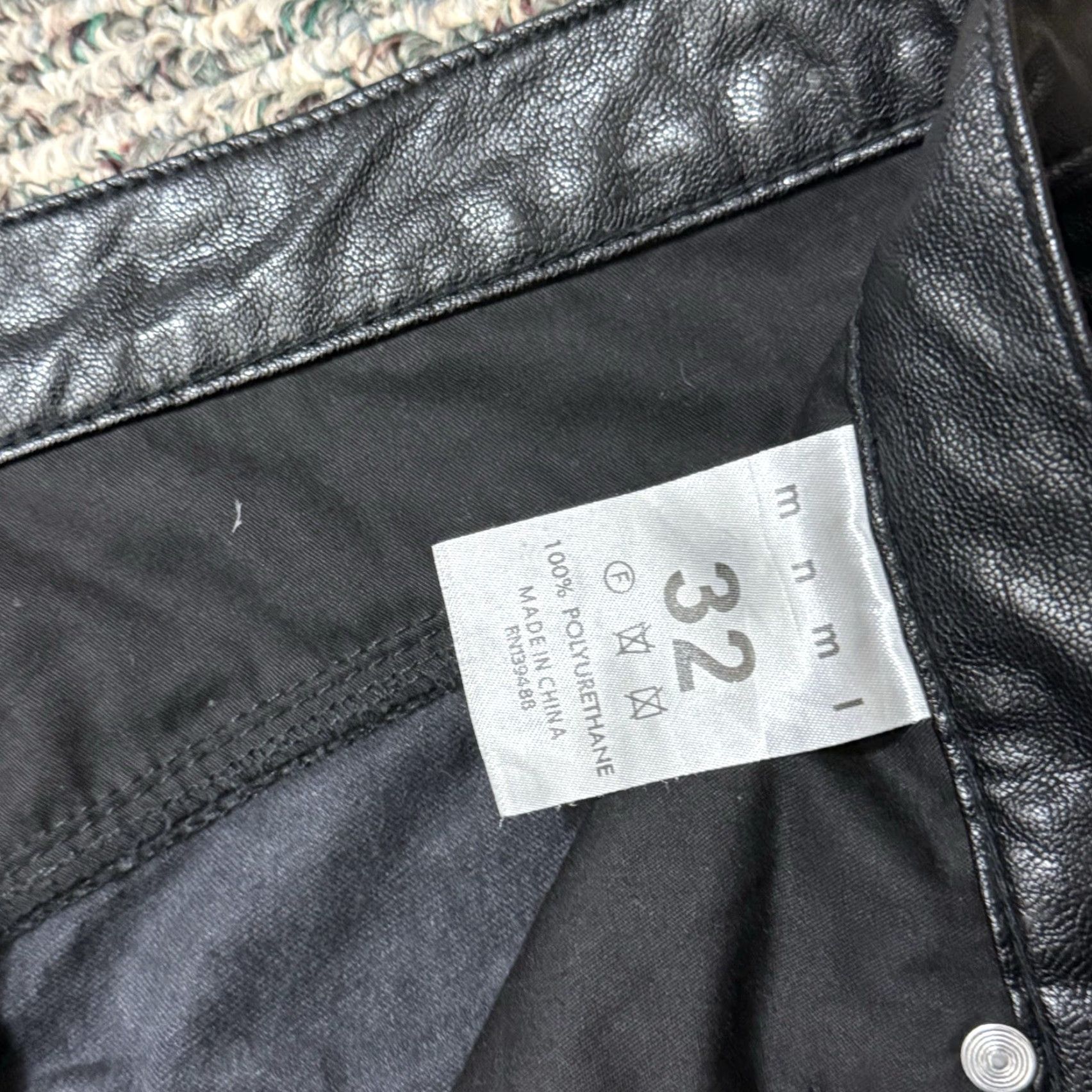 MNML MNML Pants Mens 34x32 Black Faux Leather Button Fly Straight Leg Grunge Chino 5-Pocket Style Mens Size US 38 / EU 54 - 5 Thumbnail
