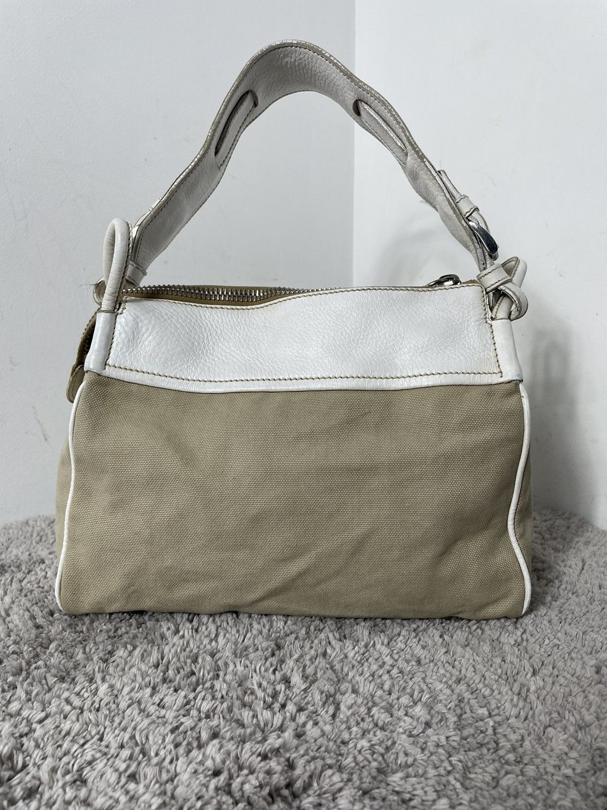 Prada Very Rare Prada Leather CANVAS SHOULDER BAG BEIGE Size ONE SIZE - 12 Thumbnail