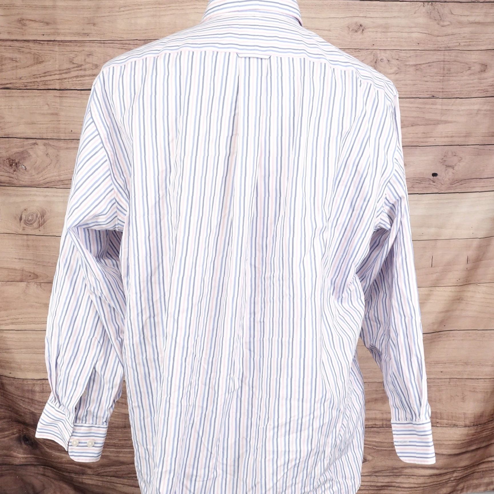Vintage VINTAGE Kirkland Signature Dress Shirt Mens 17.5 Long Sleeve Blue Pink White Striped Non-Iron Business Casual Size US XL / EU 56 / 4 - 4 Thumbnail