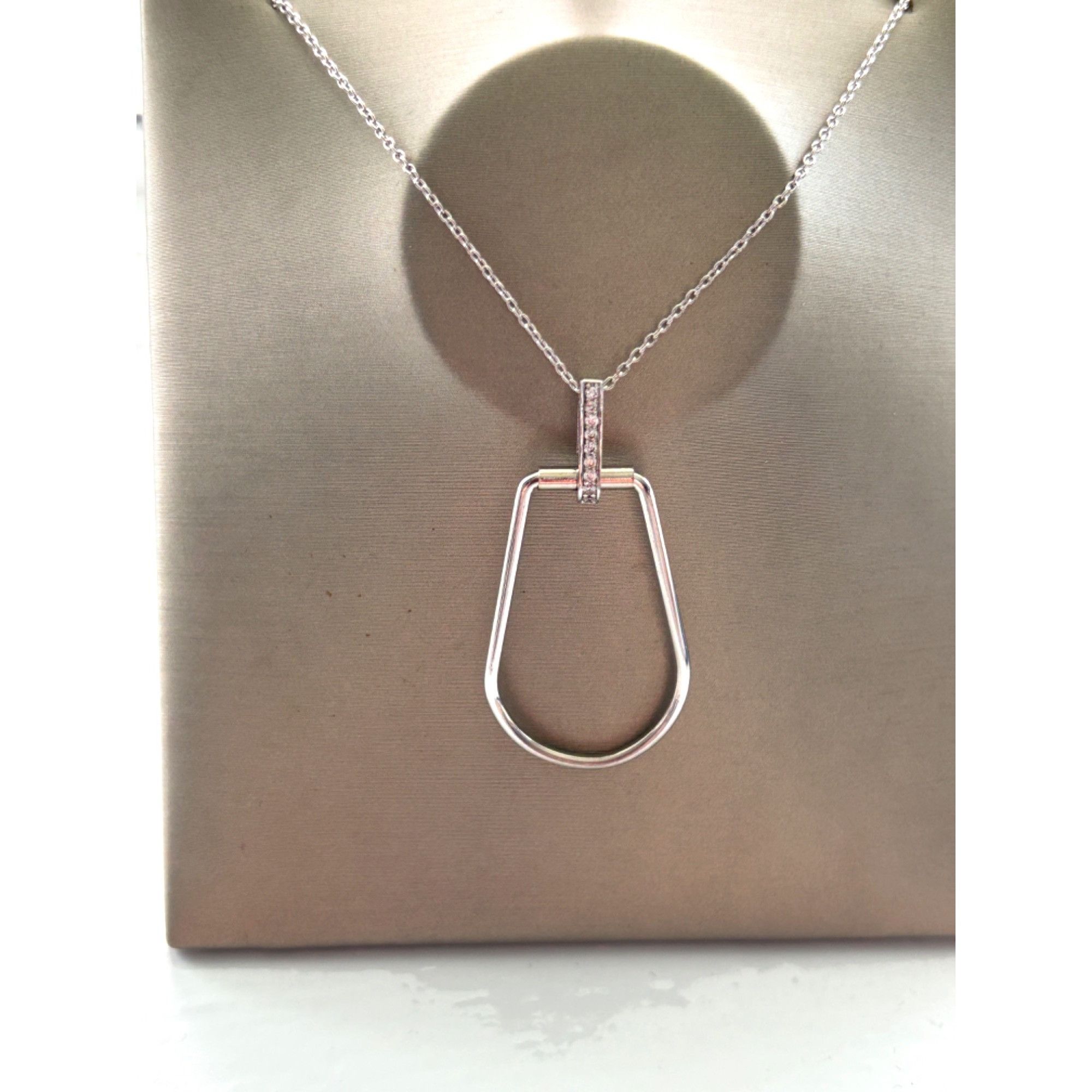 Other Silver Pendant Necklace With Open Teardrop Design & Rhinesto Size ONE SIZE - 1 Thumbnail