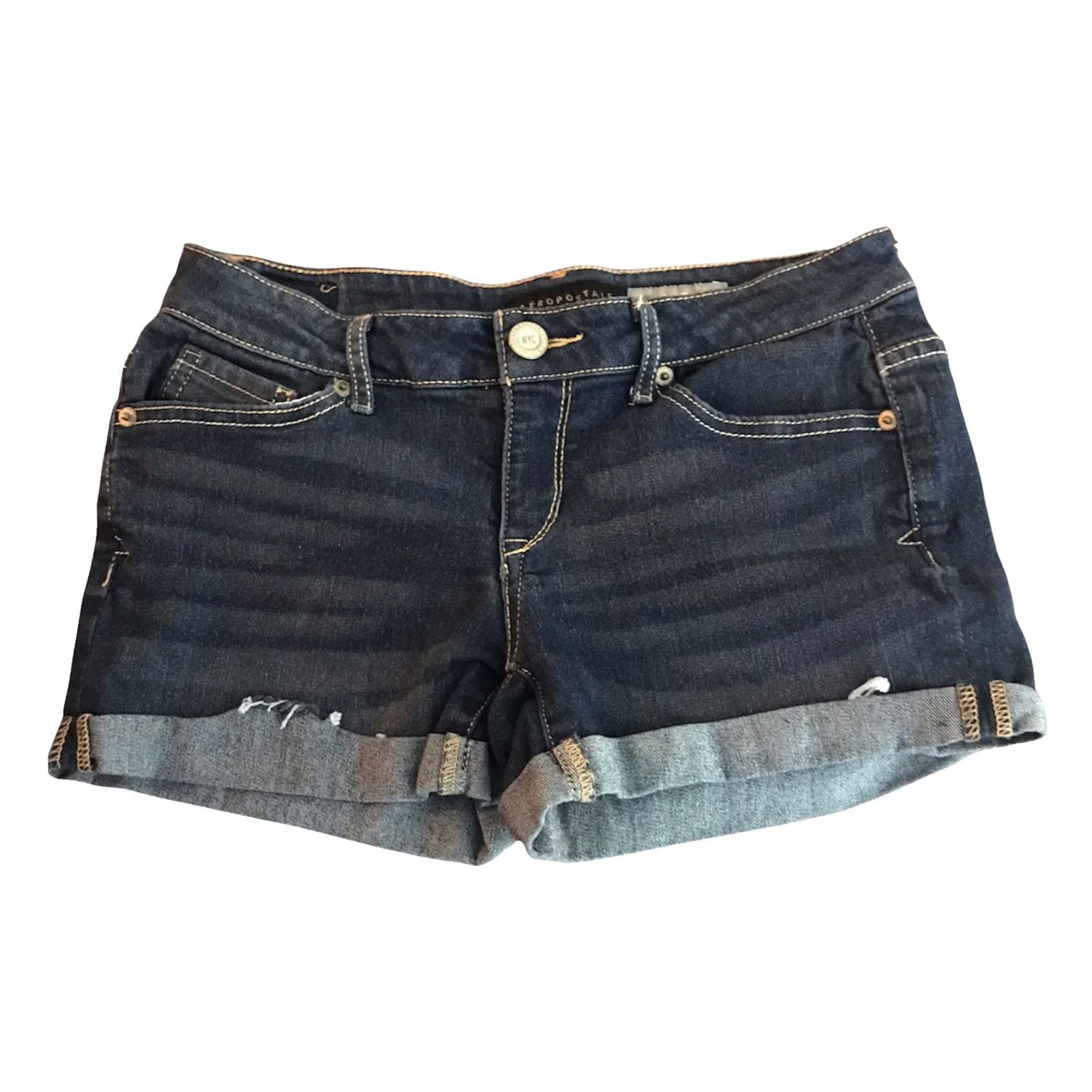 Vintage Aéropostale Shorts Midi Distressed Low Rise Denim Jean Sz 2 Cut Offs Dark Wash Size 26" / US 2 / IT 38 - 3 Thumbnail