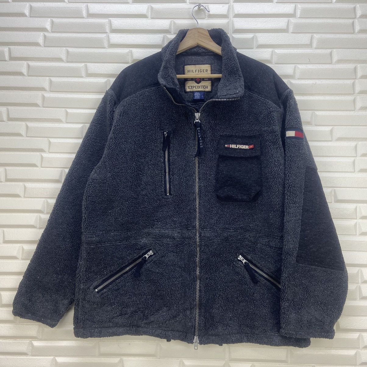 image of Tommy Hilfiger Fleece Sherpa Jacket in Grey, Men's (Size Large)