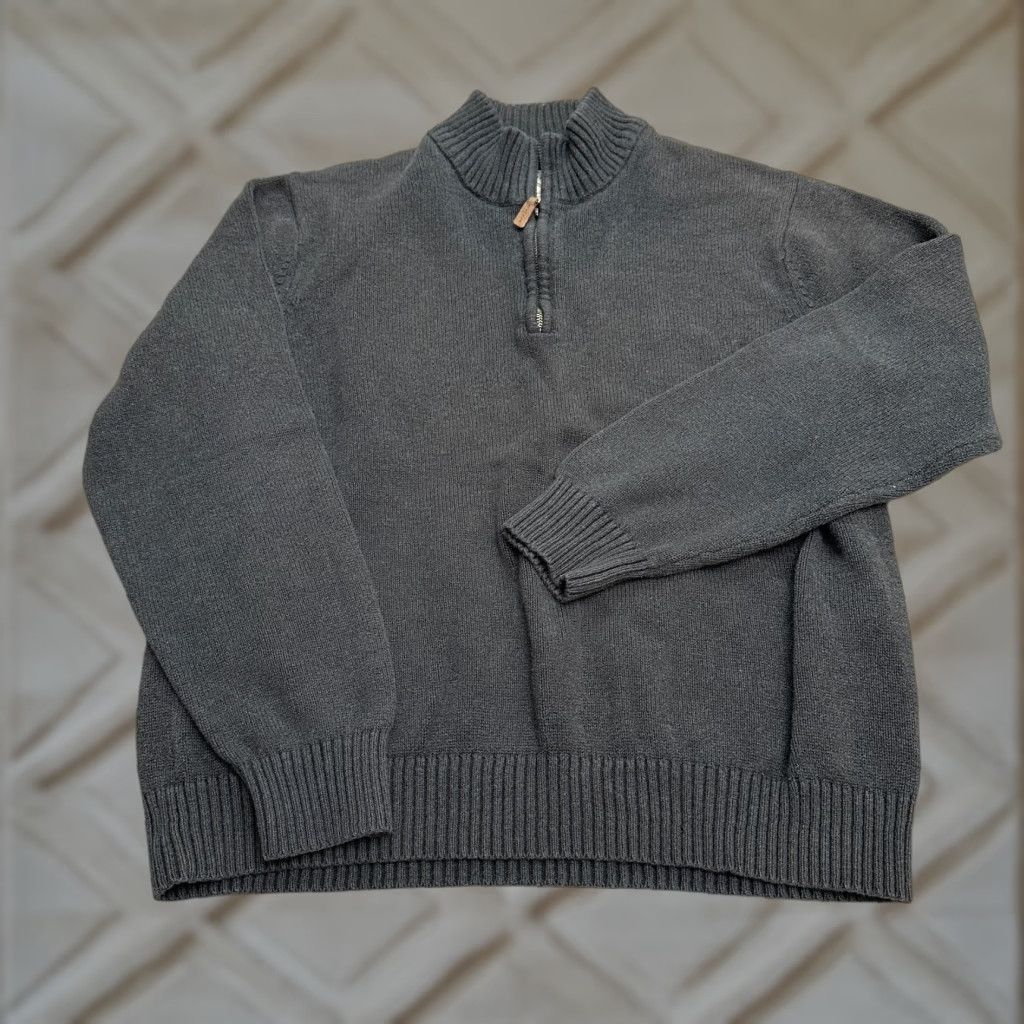 Vintage St. John's Bay Sweater Adult XL Gray 1/4 Zip Mock Neck Cotton Knit Pullover Cable-Knit Mens Size US XL / EU 56 / 4 - 1 Thumbnail