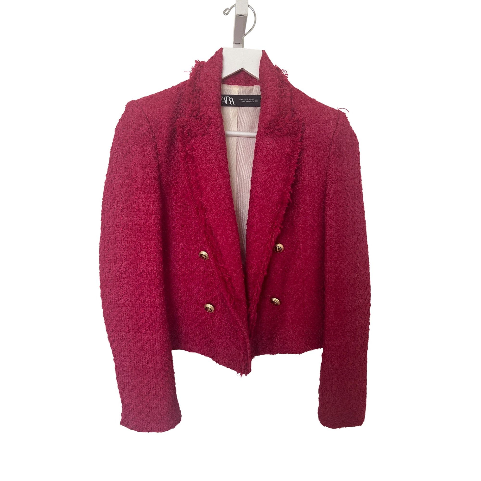 Zara Zara Double-Breasted Blazer Jacket With Frayed Edges Tweed Size XS / US 0-2 / IT 36-38 - 7 Thumbnail