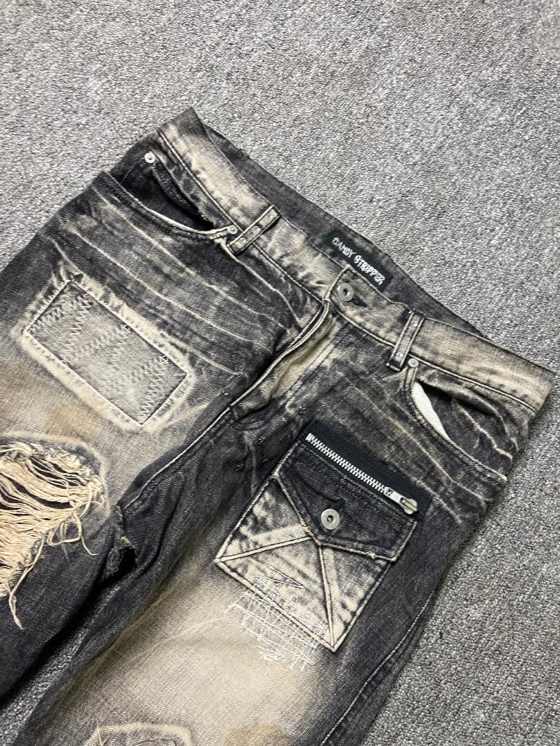 Japanese Brand Candy Stripper Brand Distressed Ripped Jeans (184) Size US 33 - 3 Thumbnail