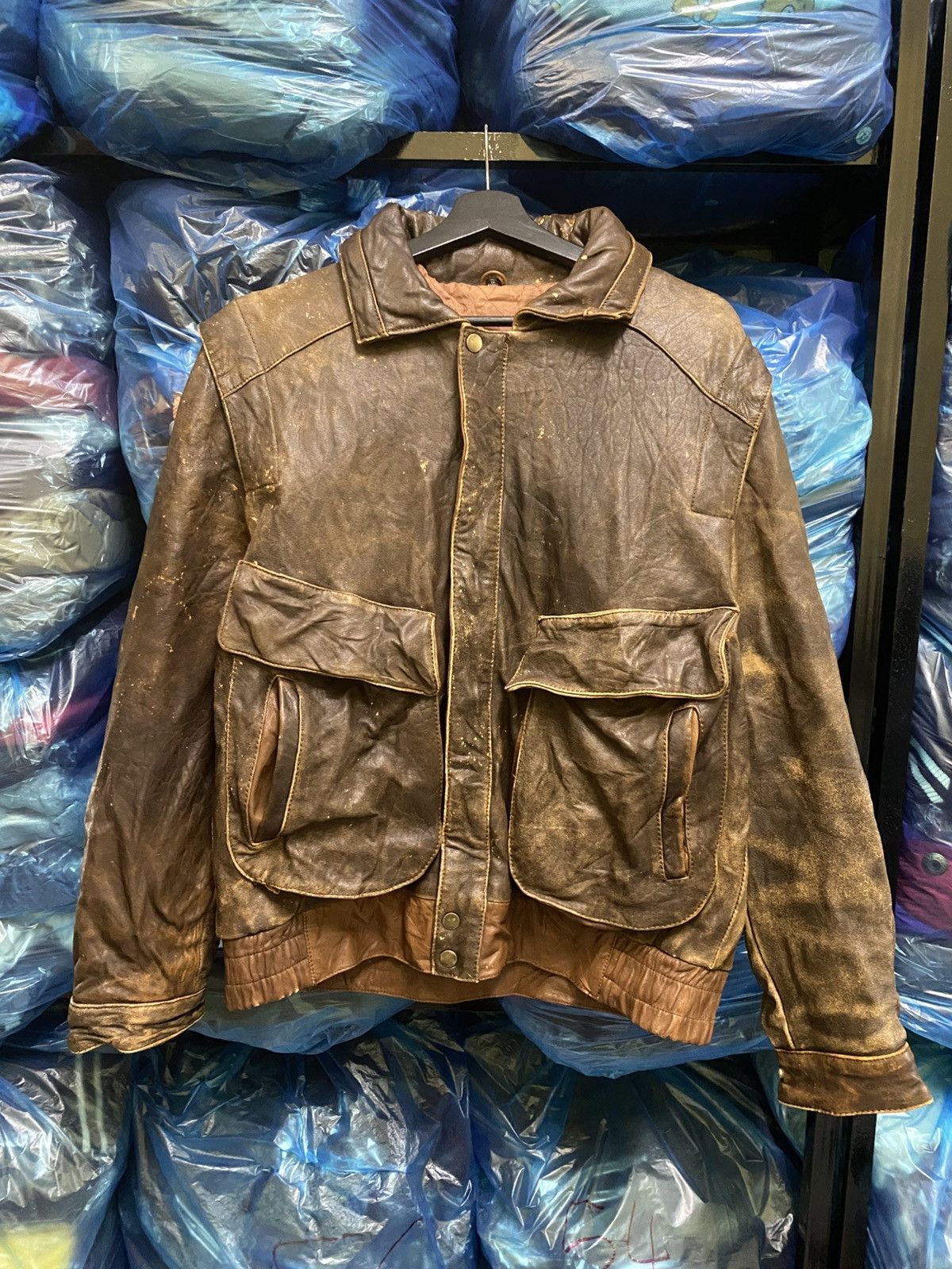 Other Vintage Distressed Brown Leather Jacket Large Front Pockets Size US M / EU 48-50 / 2 - 3 Thumbnail