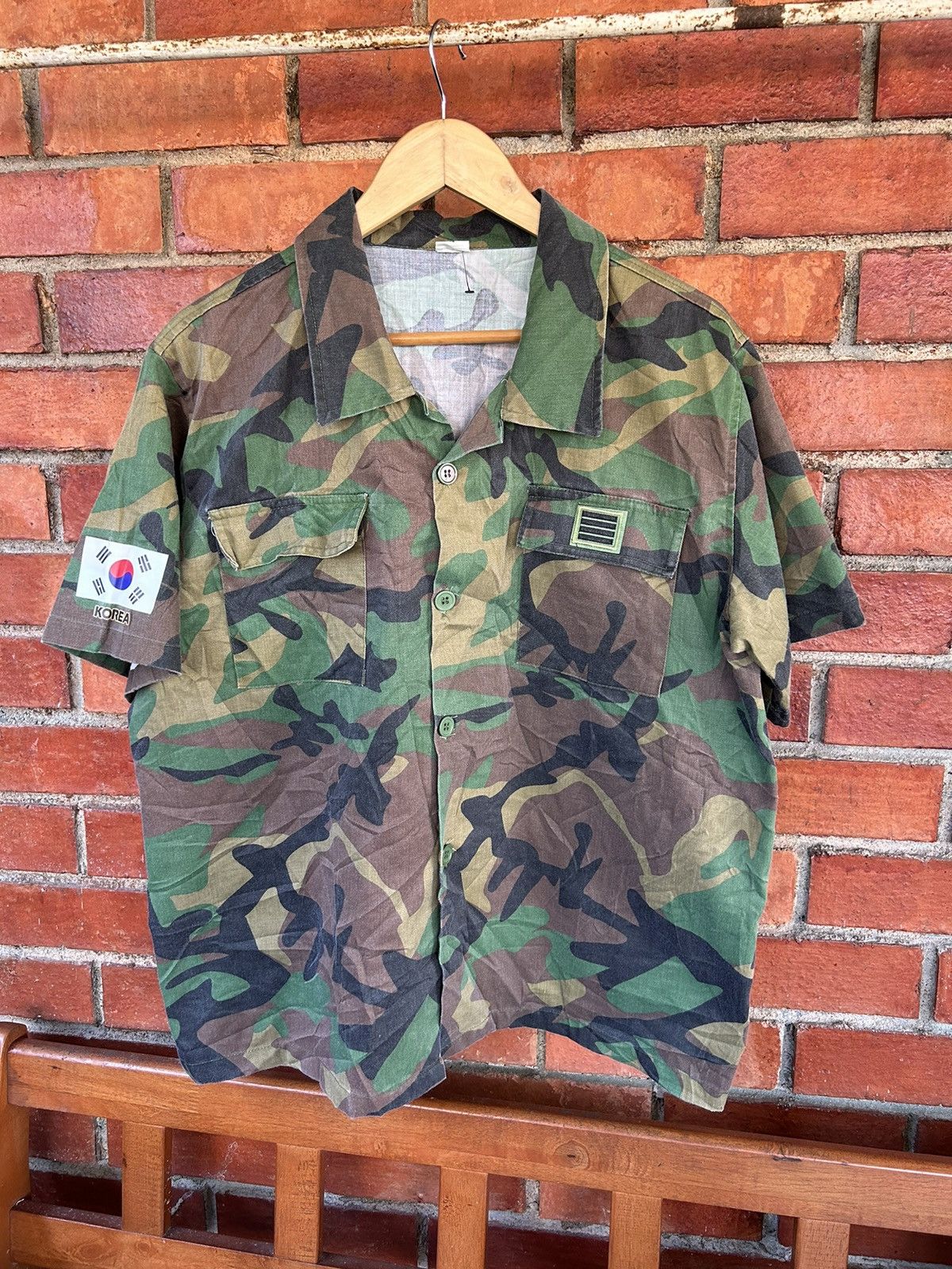 Image of Army Of Me x US Air Force Korea Army Shirt Button Up in Camo, Men's (Size XL)