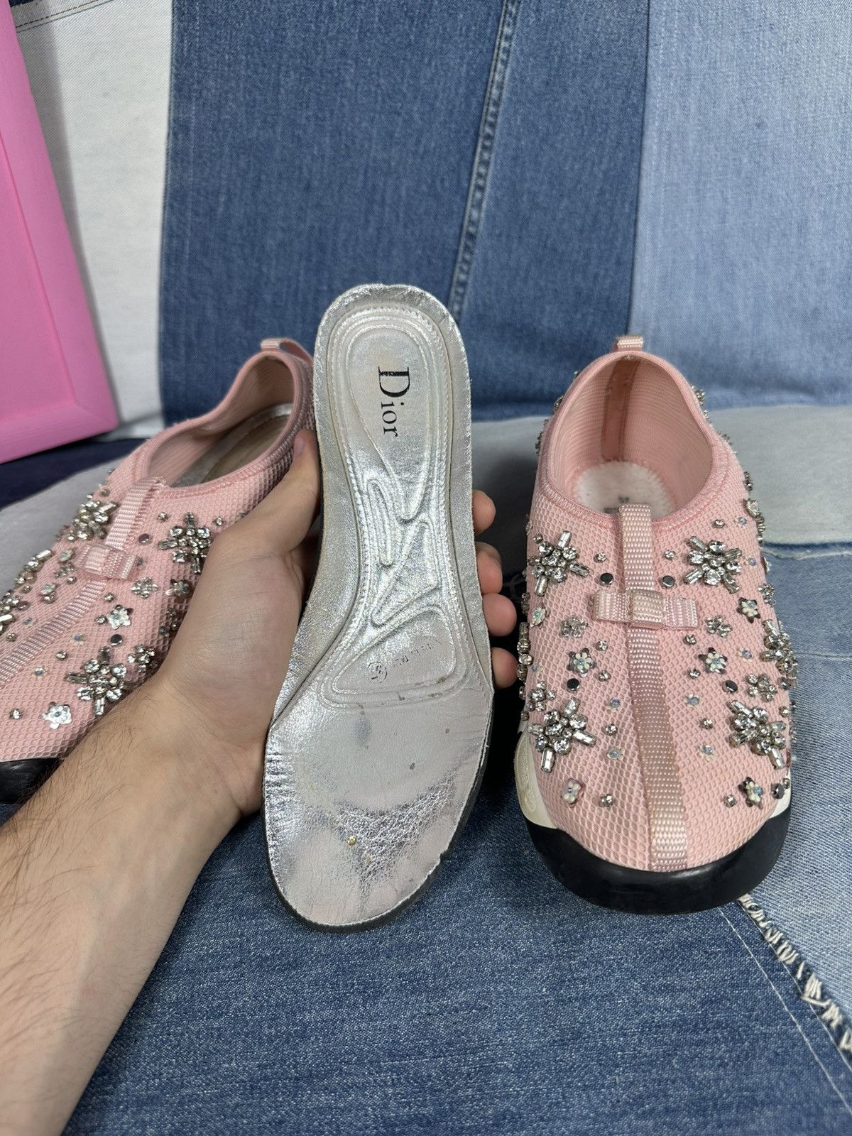 Dior Dior Fusion Pink Bling Mesh Rhinestones Low Sneakers Size US 7 / IT 37 - 17 Thumbnail