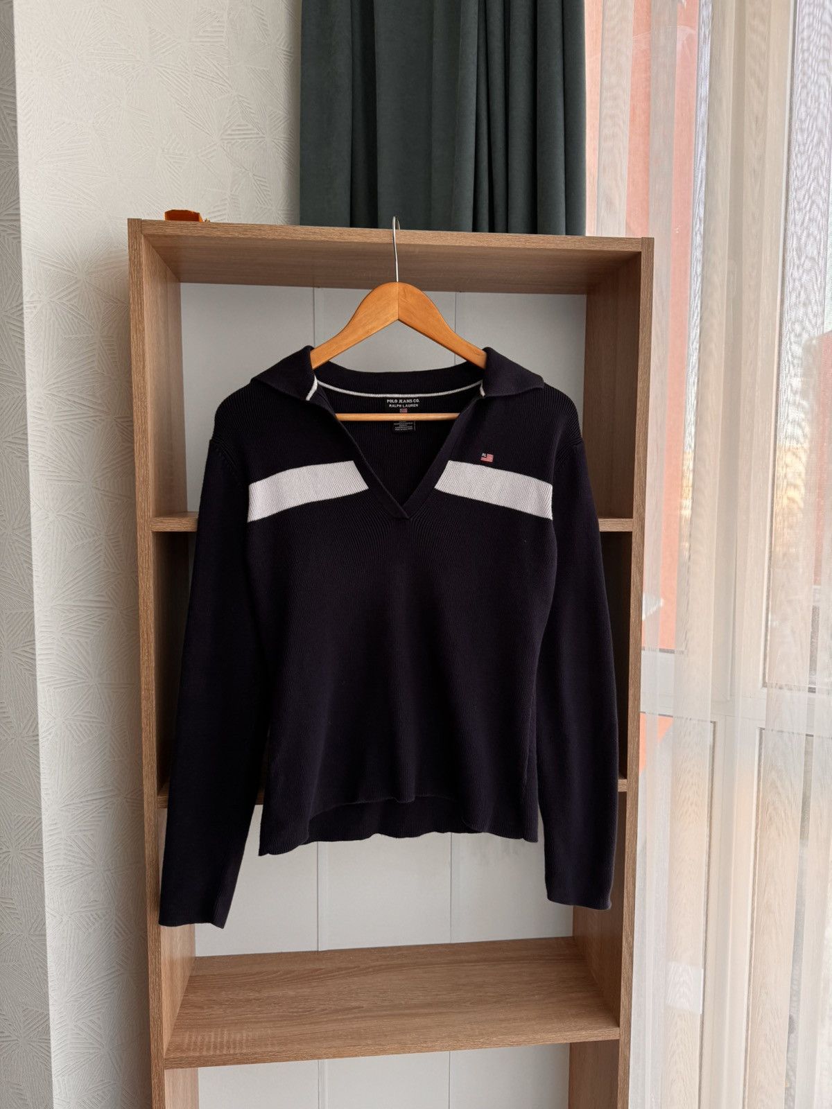 Polo Ralph Lauren × Vintage Vintage Polo Ralph Lauren Ribbed Knit Black 1/4 Sweater Size M / US 6-8 / IT 42-44 - 1 Thumbnail