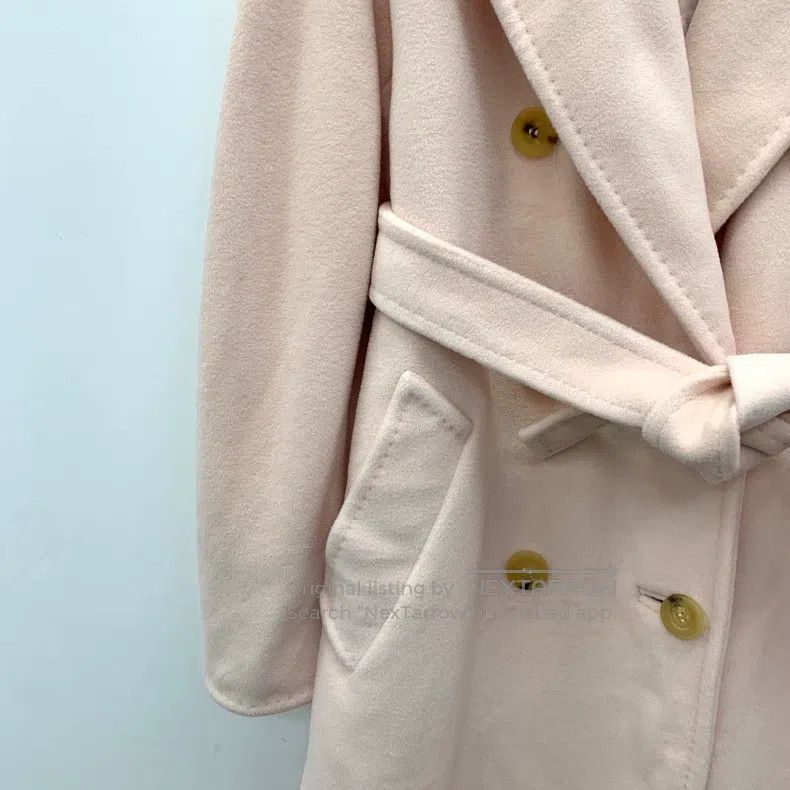 Max Mara Max Mara Pink Sheep Wool Collar Double Breasted Belted Coa Size XXS / US 00 / IT 34 - 4 Thumbnail