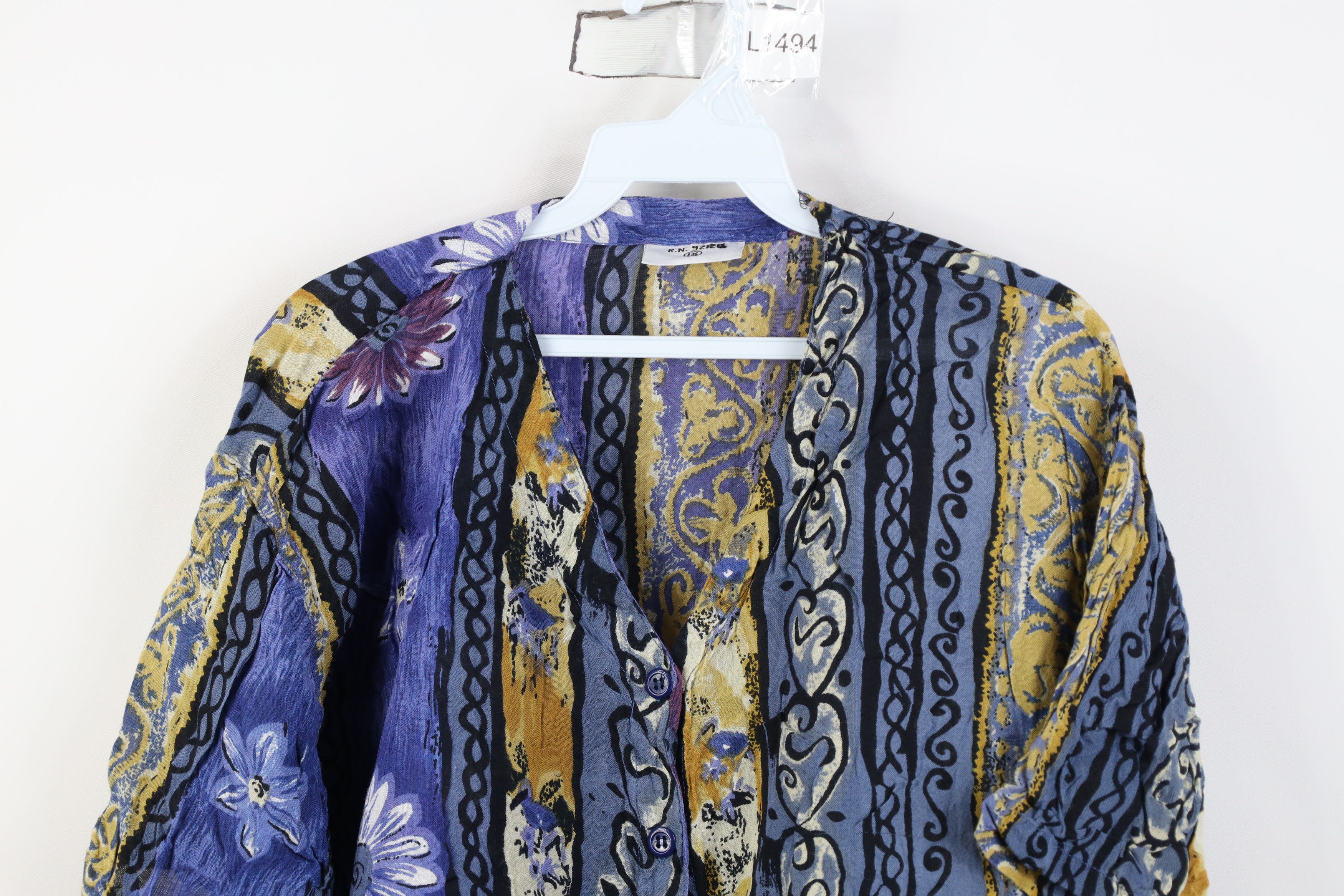 Vintage Vintage 90s Streetwear Gabardine Knit Flower Button Shirt Size XL / US 12-14 / IT 48-50 - 2 Thumbnail