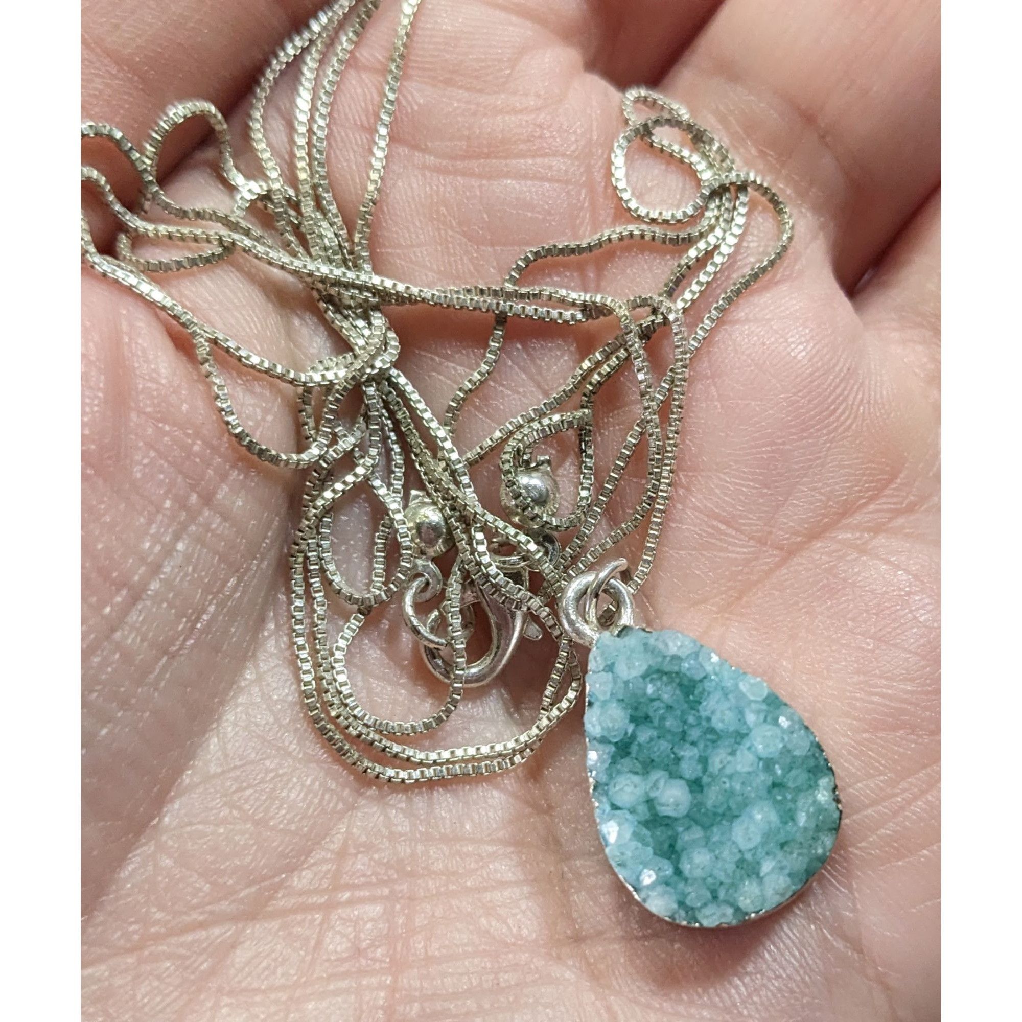 Other Mermaidcore Aqua Blue Druzy Teardrop Pendant On Silver Tone Size ONE SIZE - 2 Thumbnail