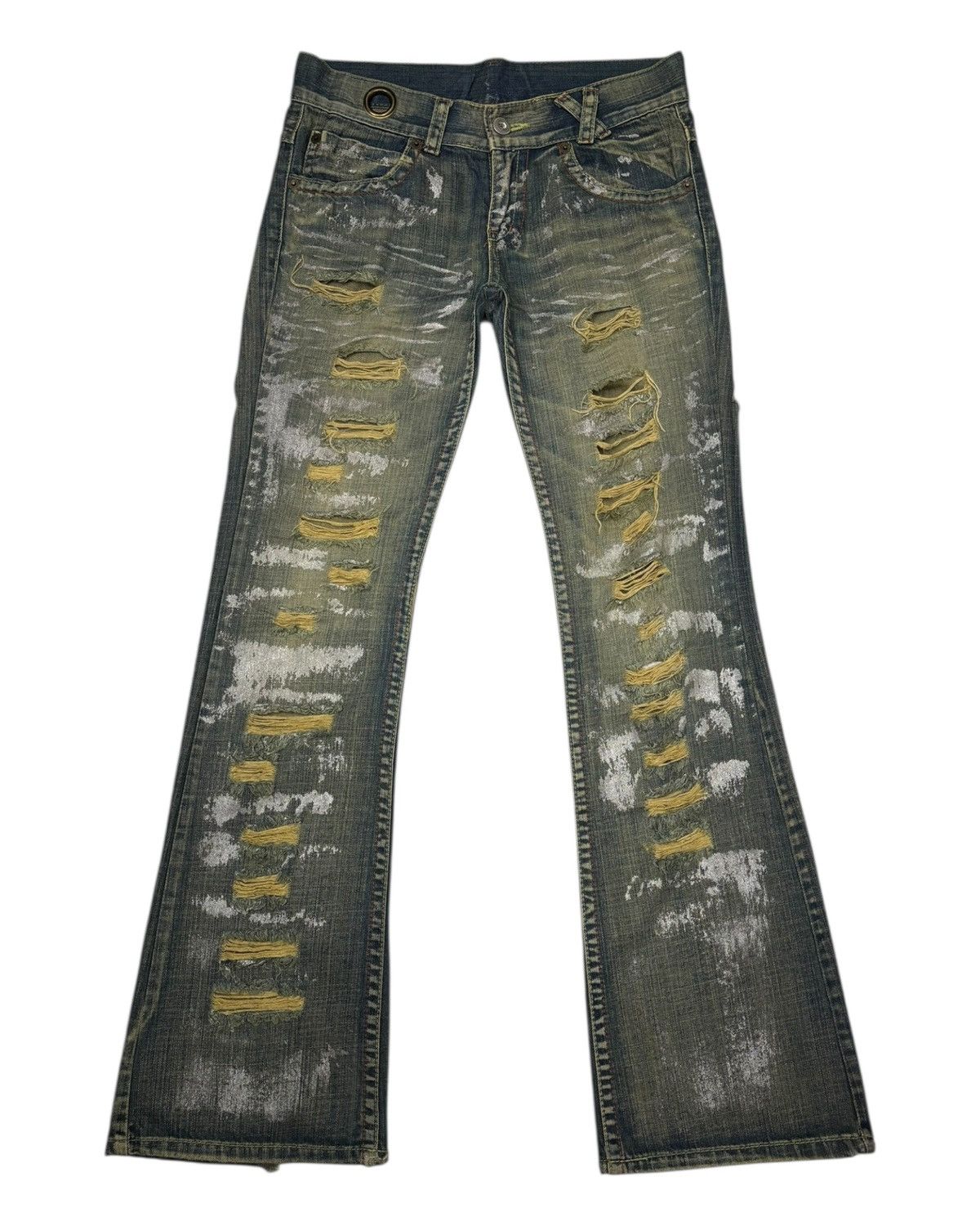 14th Addiction × If Six Was Nine × KMRii FLARE RUSTY RIPPED THRASHED AGATE LABEL MUD WASH DENIM JEANS Size US 32 / EU 48 - 7 Thumbnail
