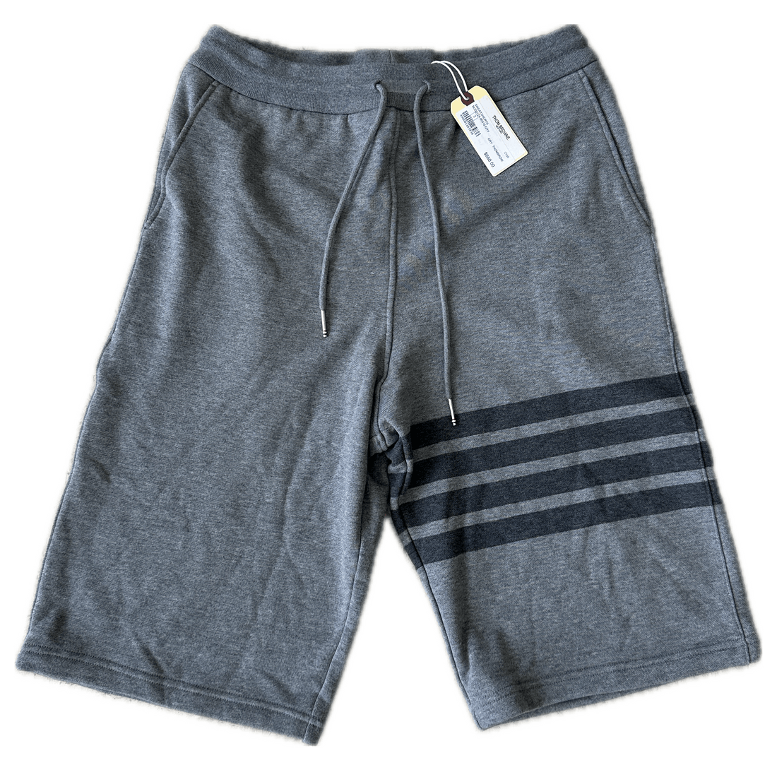 image of Thom Browne Gray Stripe Long Sweatshorts in Grey, Men's (Size 32)