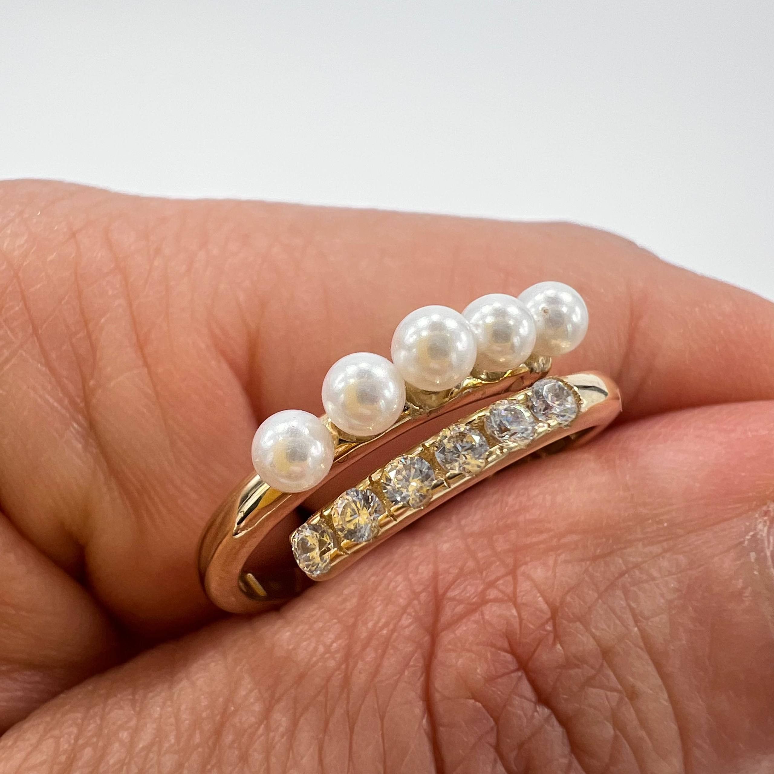Other New Women’s 14K Solid Gold Ring Pearls Stones Gift Size 7.5 Size ONE SIZE - 1 Thumbnail