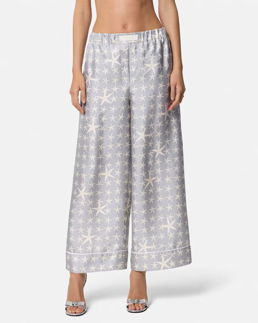 Versace o1s22i1n1024 Starfish Print Silk Pants in Grey Size 28" / US 6 / IT 42 - 4 Thumbnail